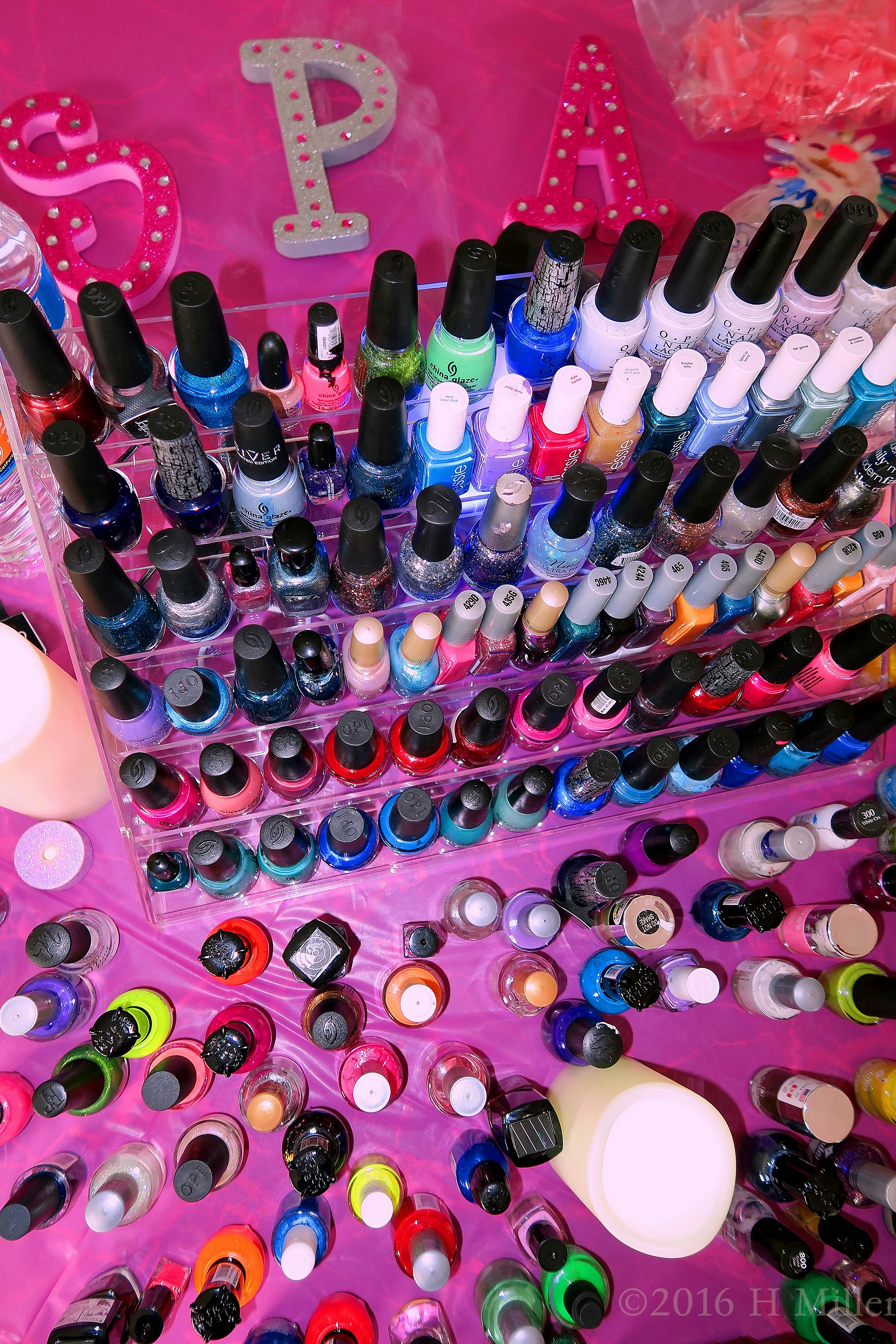 Girls Spa Party Nail Art Area, View From Above. Girls Spa Party Nail Art Area, View From Above.