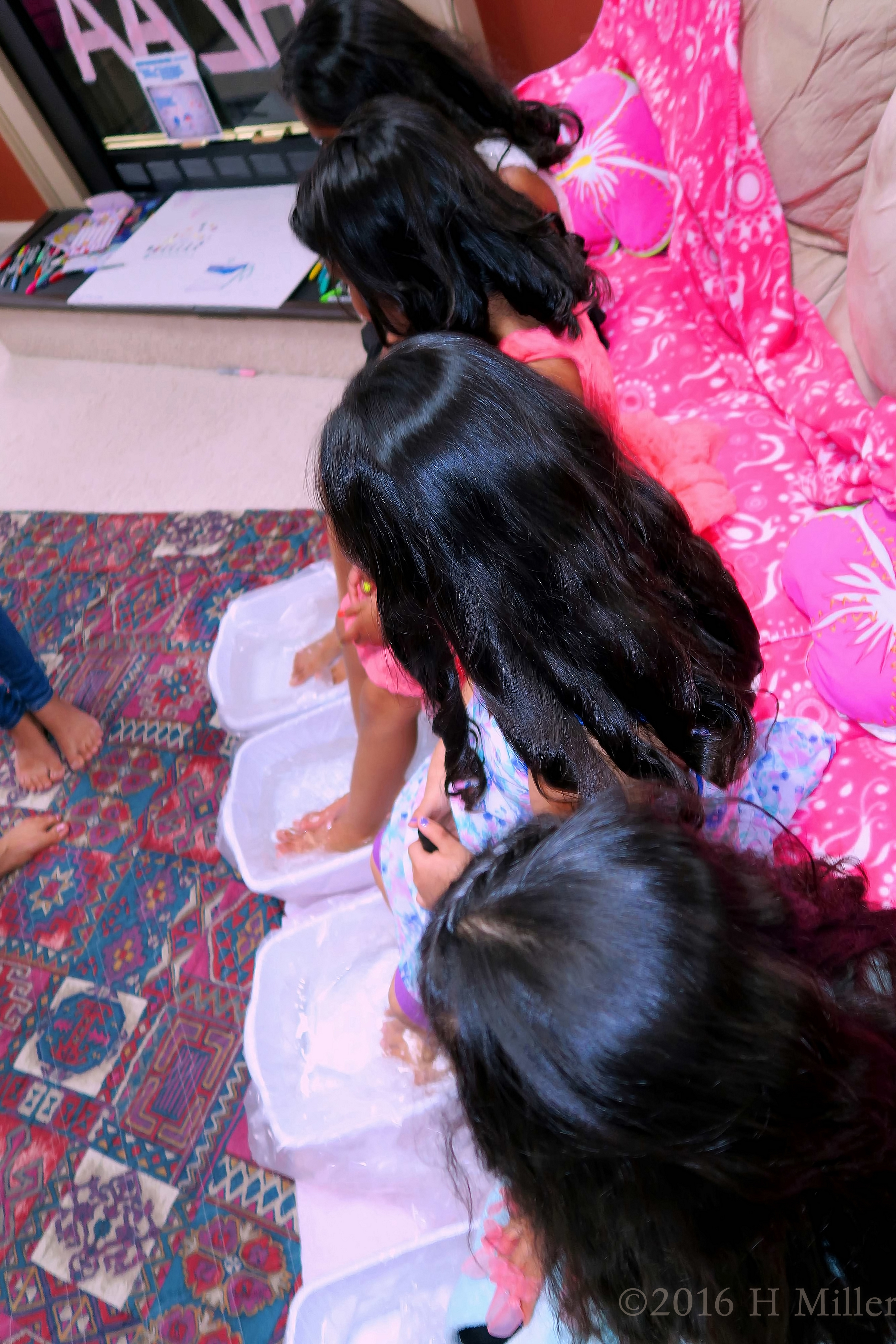 The Girls Lined Up With Foot Baths. The Girls Lined Up With Foot Baths.