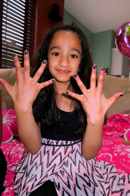 Black With Purple Swipe Kids Nail Art.