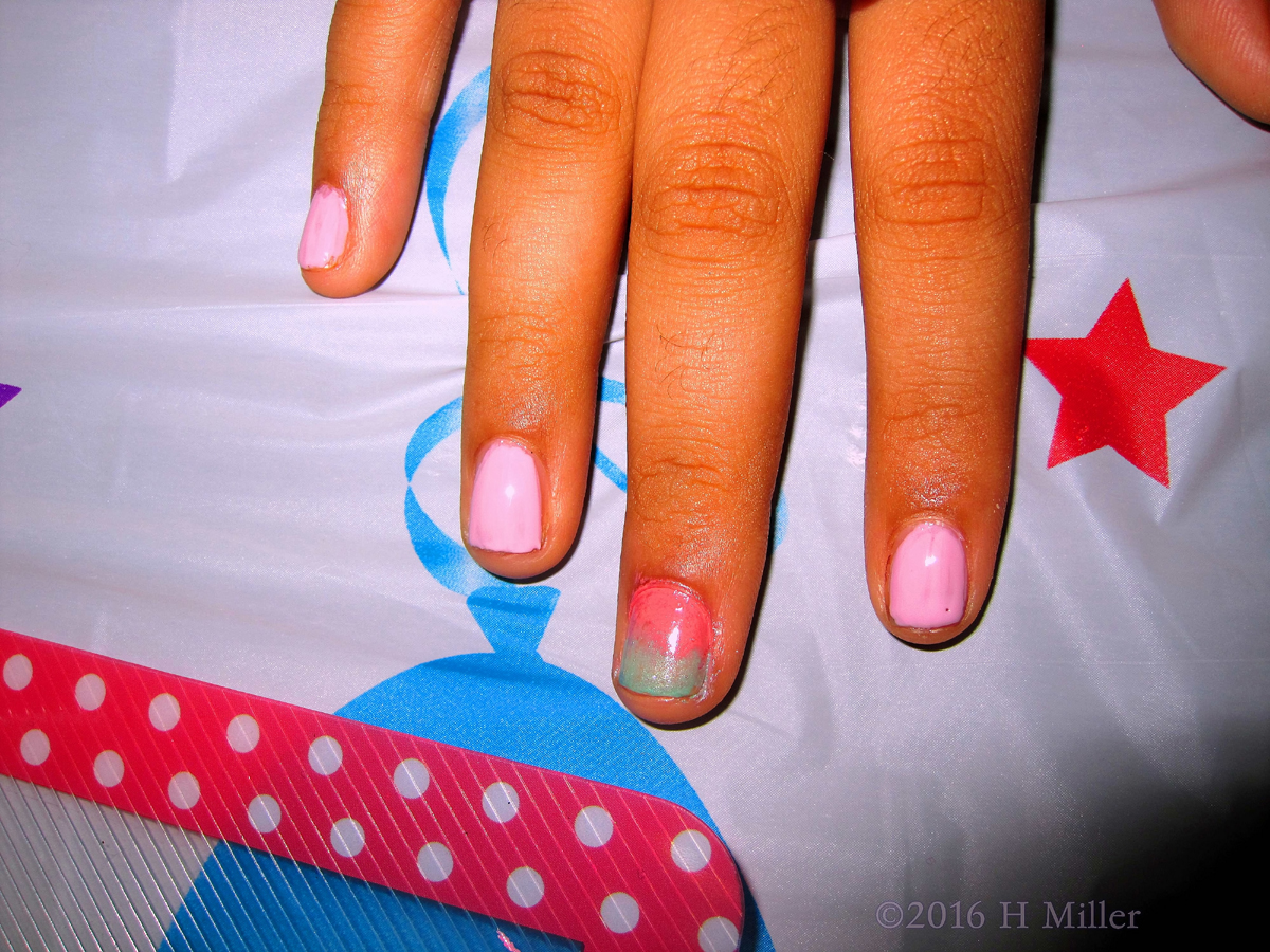 Cool Ombre Girls Manicure For An Accent Nail. 