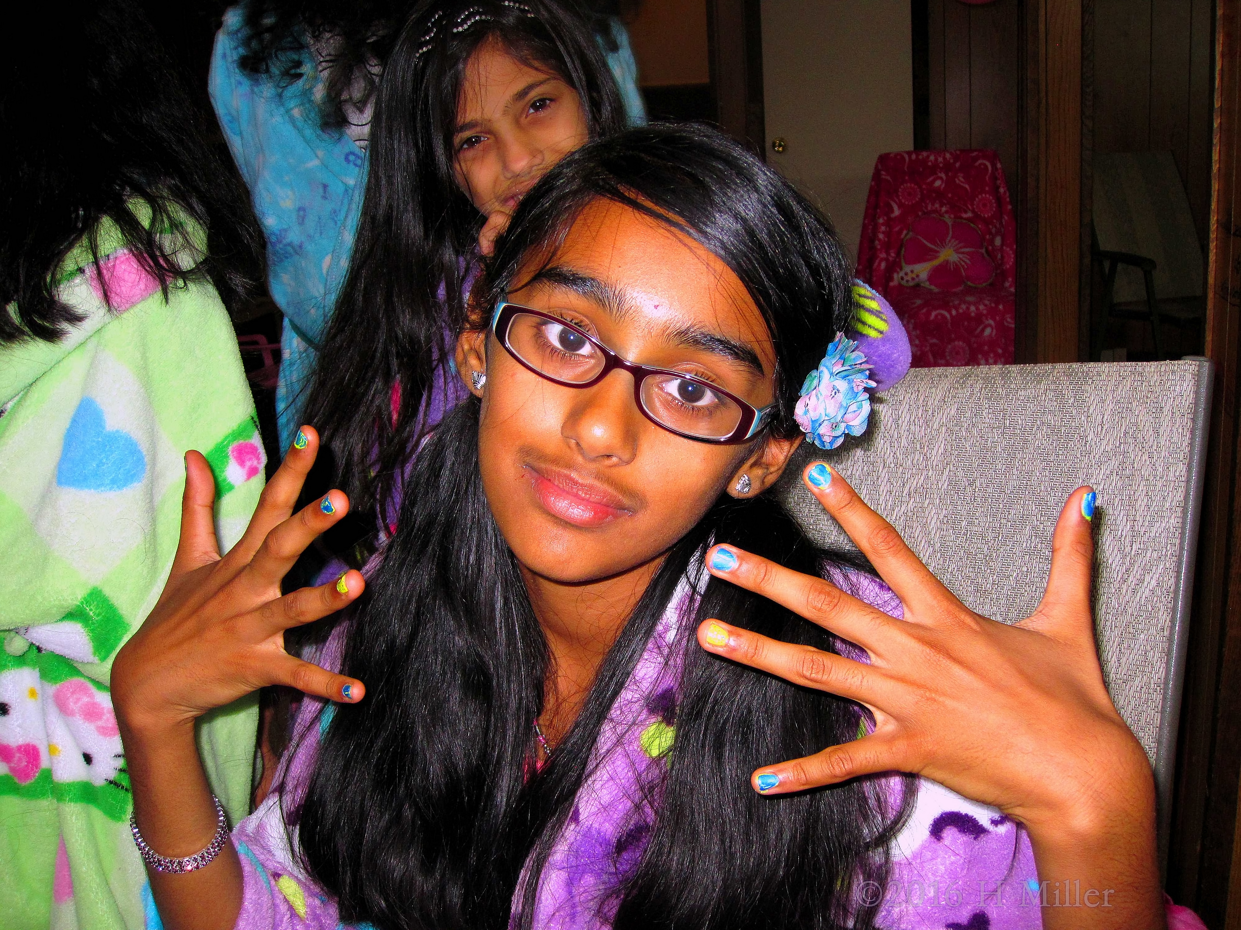 Showing Off Her Cool New Girls Manicure. Showing Off Her Cool New Girls Manicure.