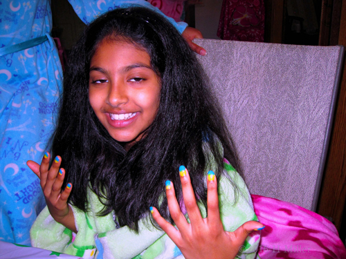 She Is Happy With Her New Manicure. She Is Happy With Her New Manicure.