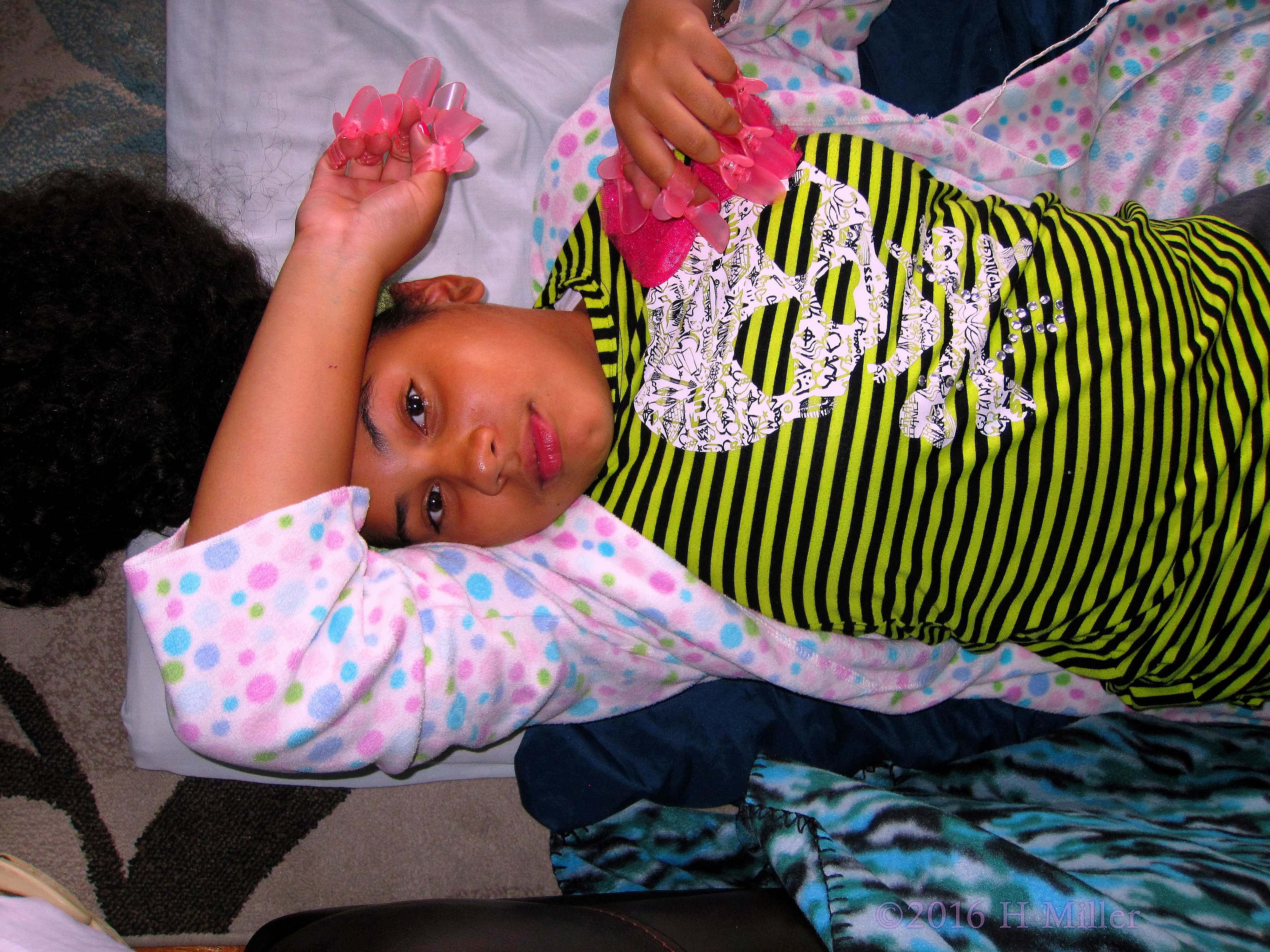 Relaxing With Her Manicure Protectors On Relaxing With Her Manicure Protectors On