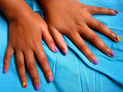 Awesome Rainbow And Purple Kids Manicure