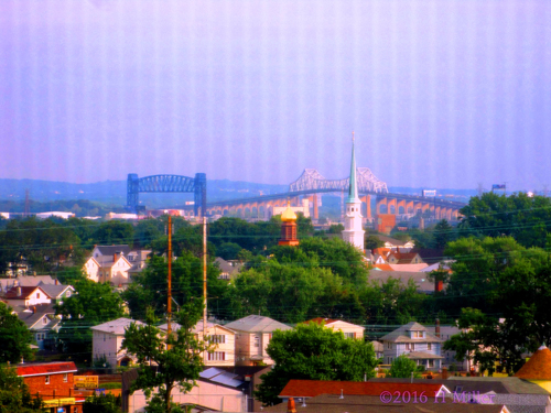 Linden New Jersey Looking East To SI With Rail Bridge And Goethals. Linden New Jersey Looking East To SI With Rail Bridge And Goethals.