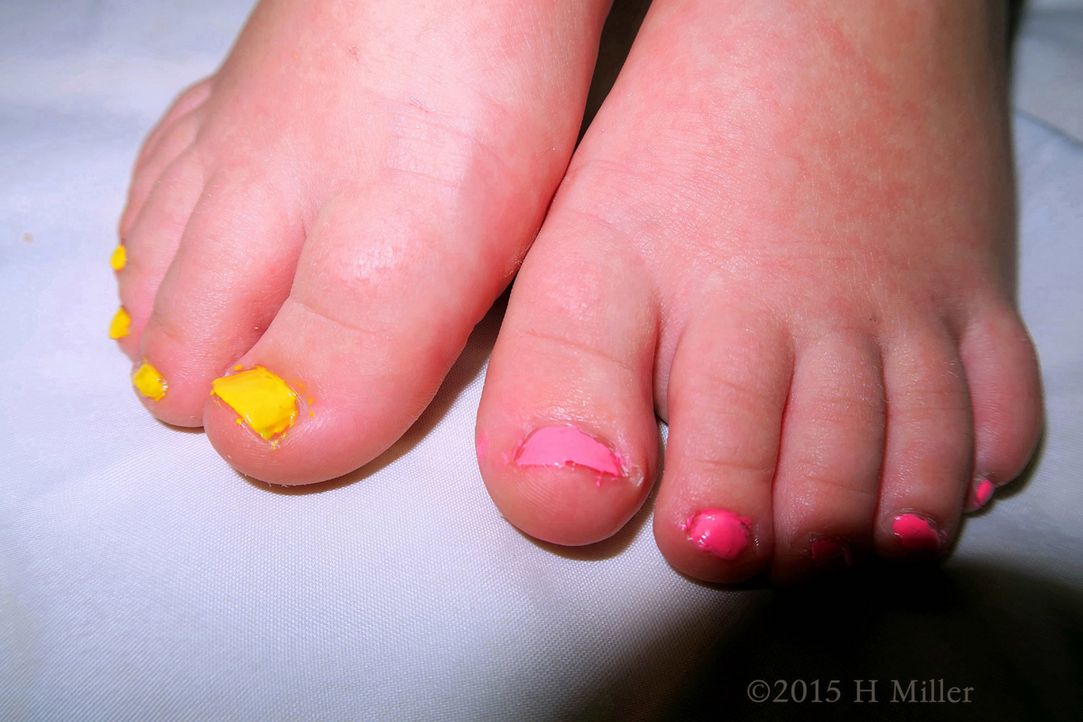 The First Kids Pedicure With Pink And Yellow! 