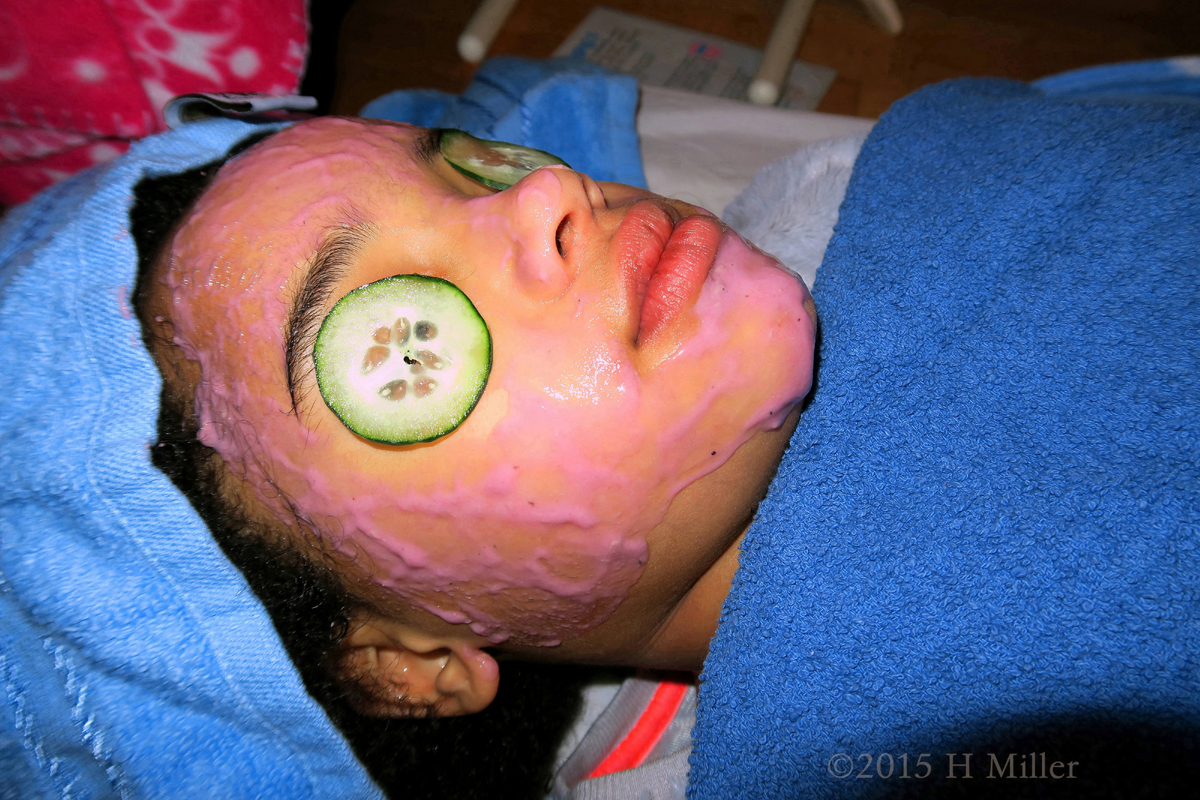 Total Serenity During The Facial Activity At The Home Kids Spa Party 
