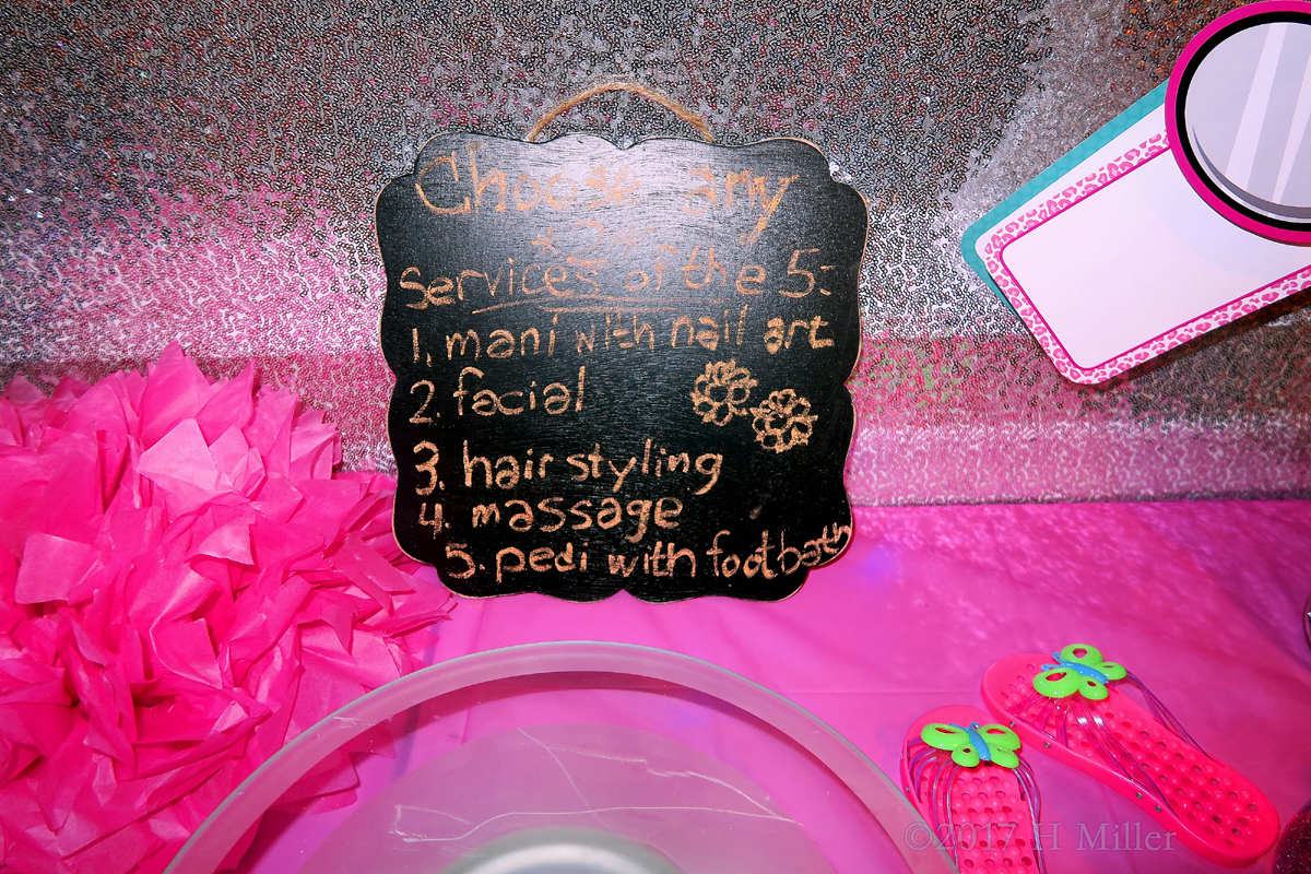 The Kids Spa Activities Menu For The Girls To Choose From. 