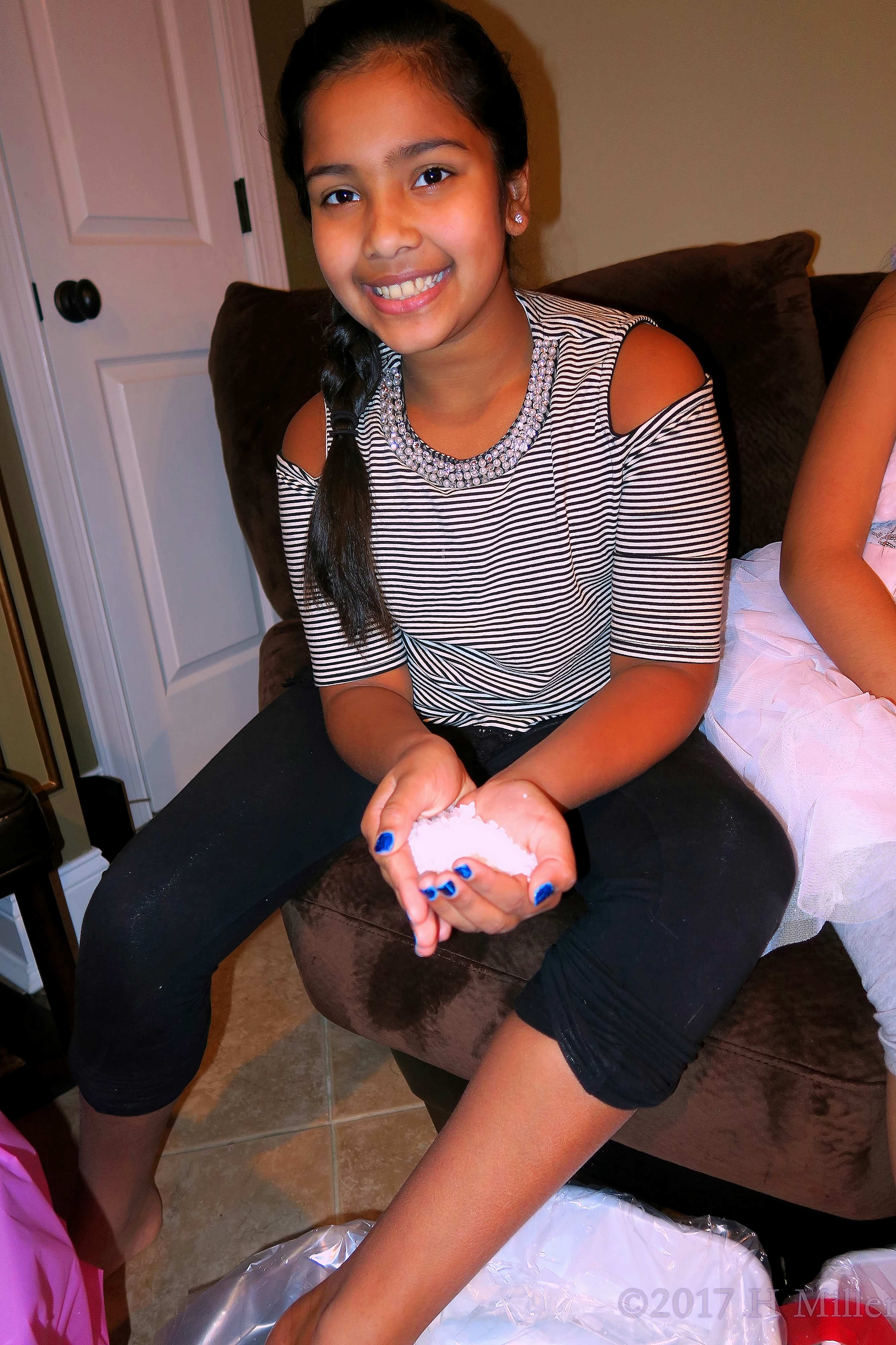 Holding The Salt Before The Pedicure Footbath At The Girls Spa! Holding The Salt Before The Pedicure Footbath At The Girls Spa!