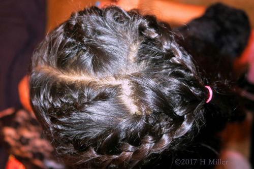A Better View Of The Heart Shaped Braid Hairstyle At The Girls Spa.