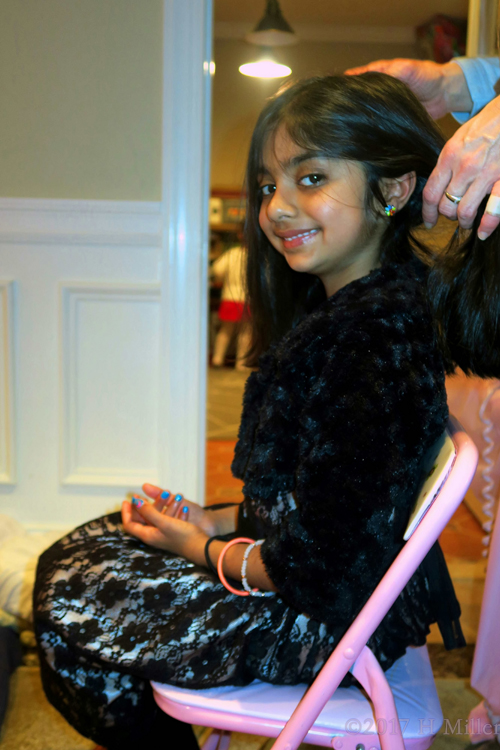 A Big Smile While Getting Her Hair Braided At The Kids Spa Party!