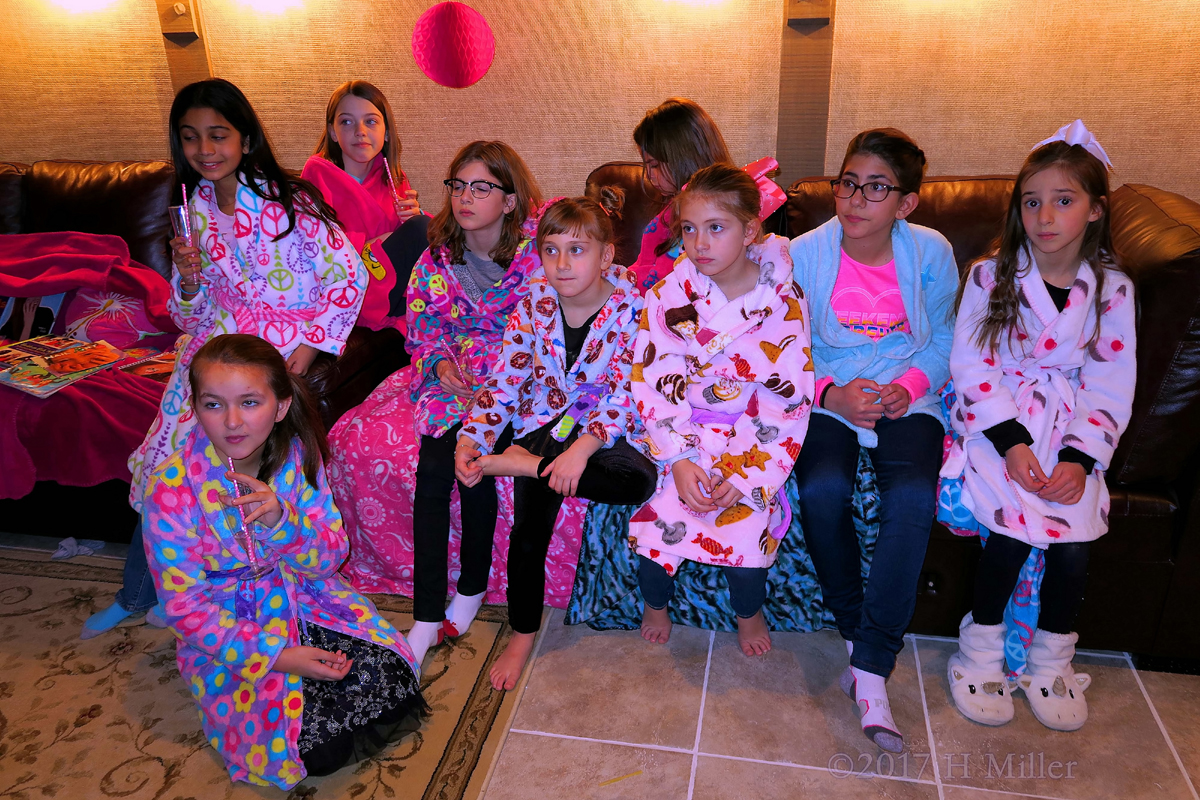 Hanging Out In Kids Spa Robes, Ready To Start The Activities. 