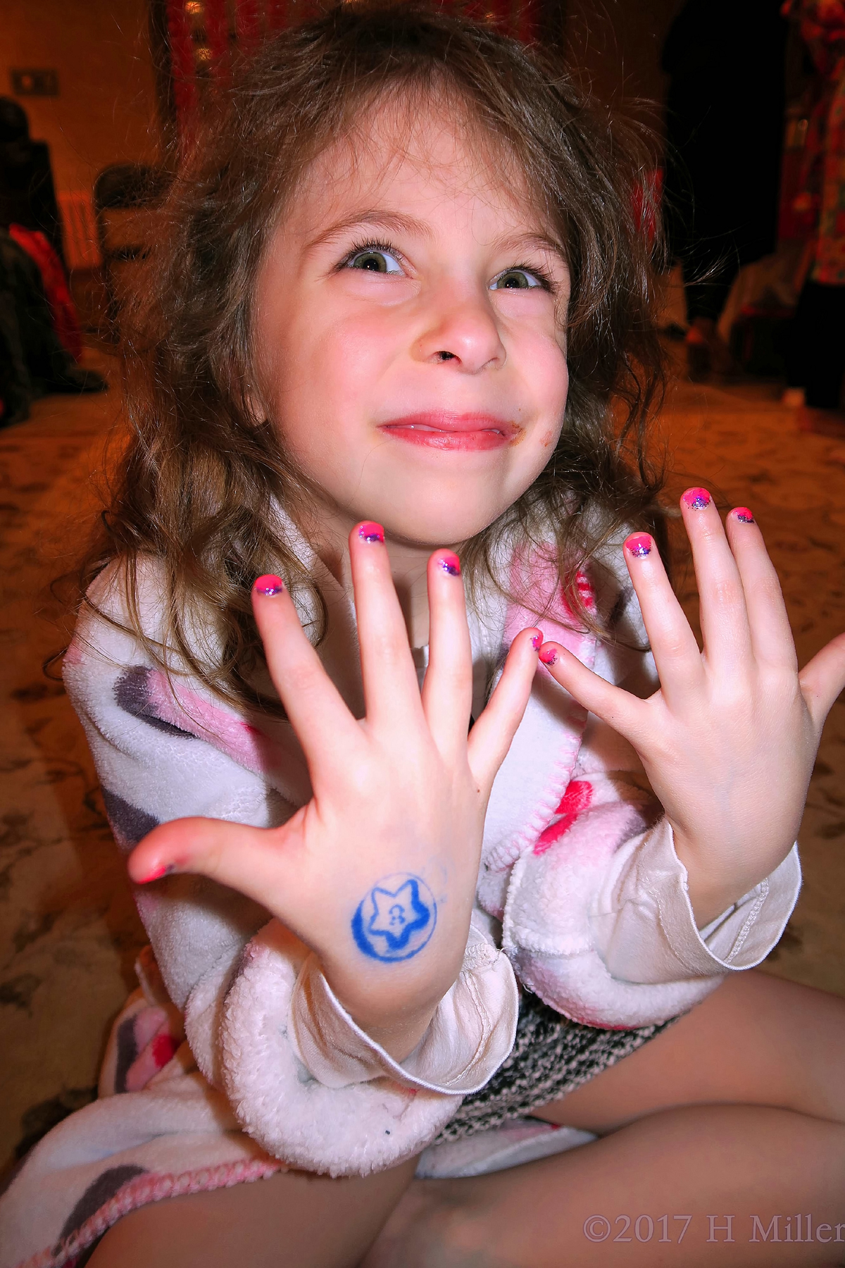 She Loves Her Pink And Blue Ombre Kids Manicure. 