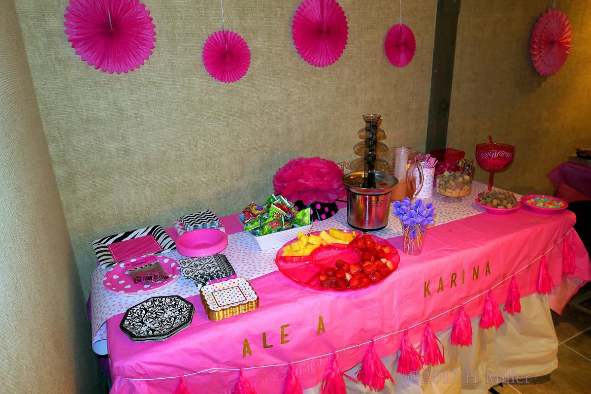 The Awesome Chocolate Fondue Fountain, Candy, And Sweets Table At Alexa And Karina's Kids Spa! 