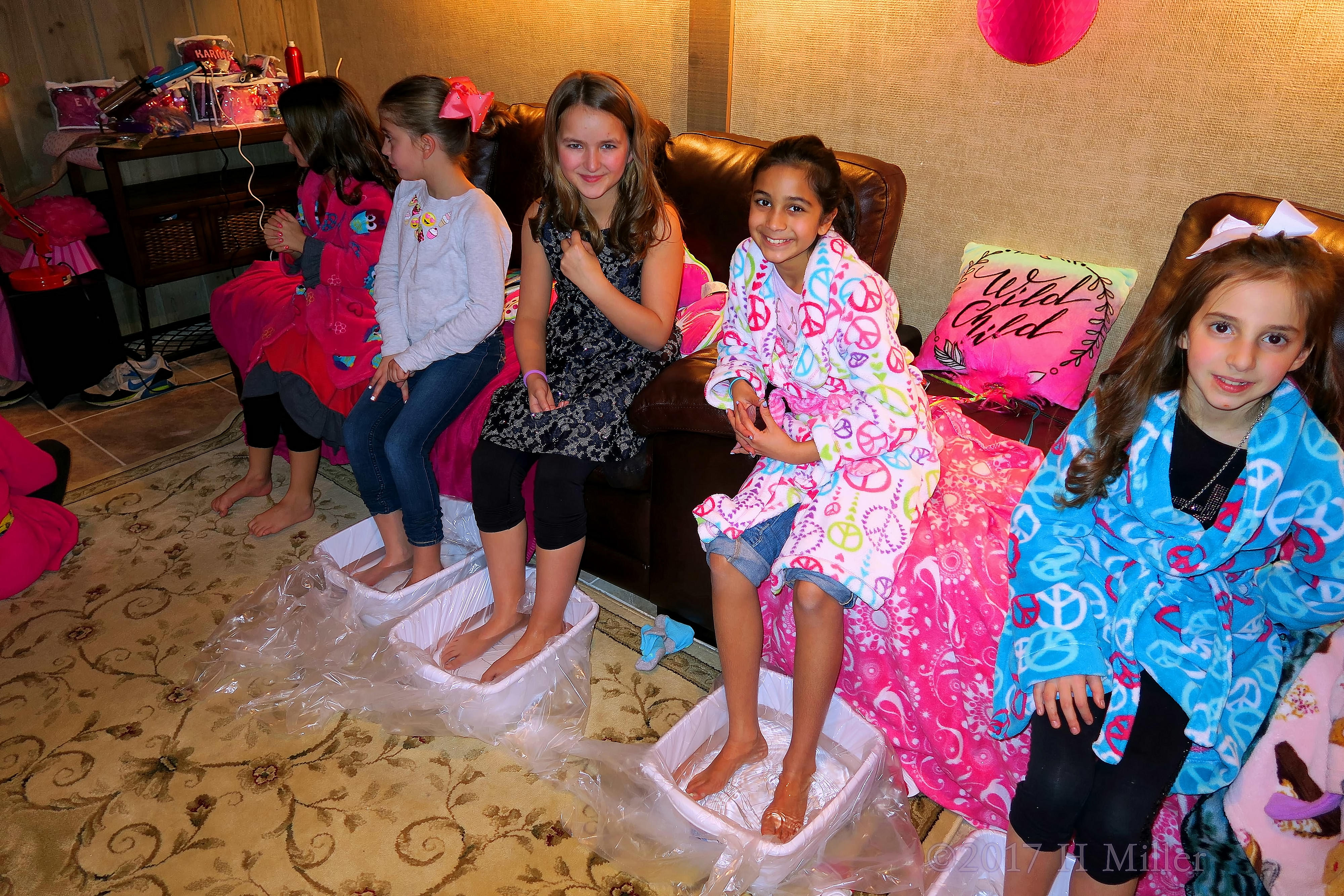 Chilling And Smiling During Kids Pedi Footbaths. 