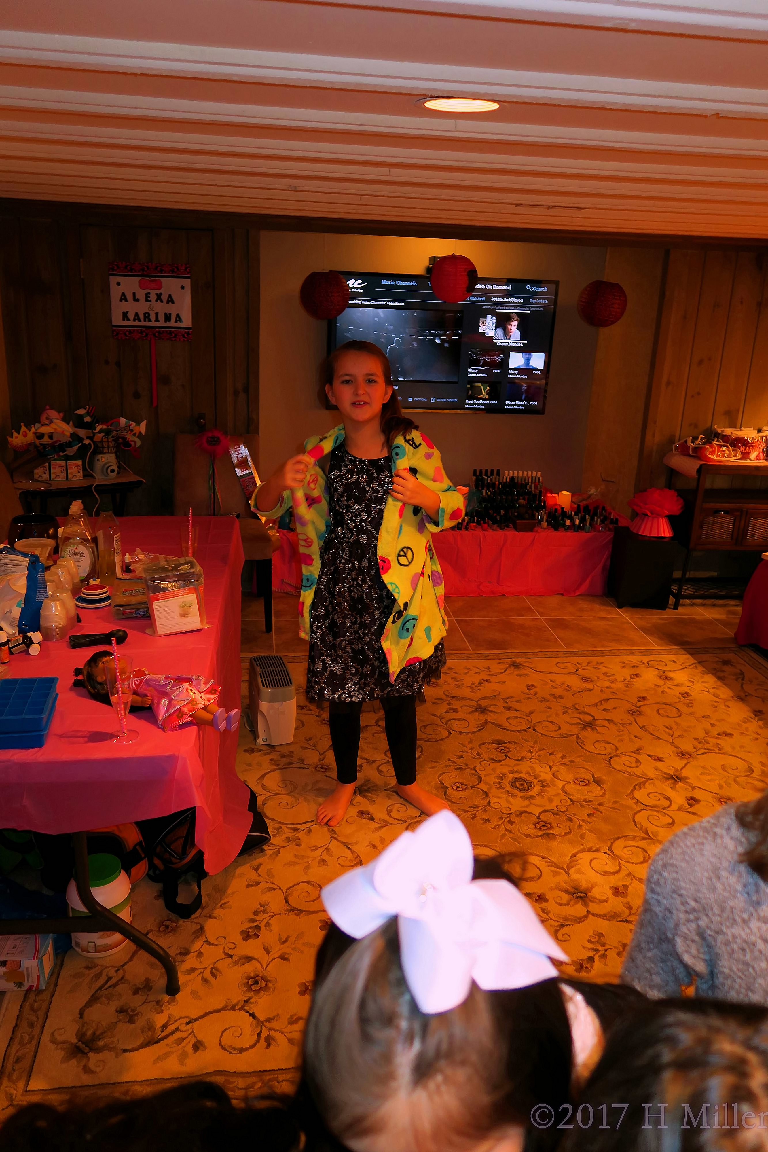 Karina The Birthday Girls Tries On Her Peace Sign Kids Spa Robe. Karina The Birthday Girls Tries On Her Peace Sign Kids Spa Robe.