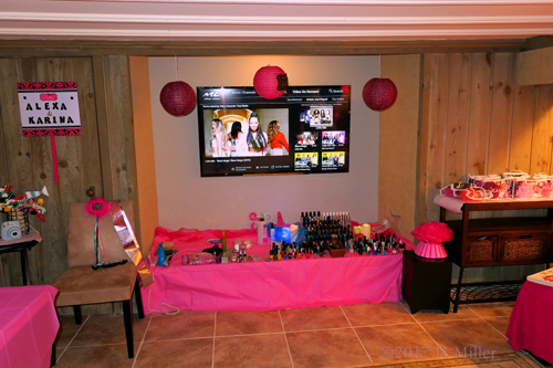 A Long Shot Of The Kids Spa Nail Polish And Hair Setup. A Long Shot Of The Kids Spa Nail Polish And Hair Setup.