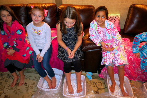 The Birthday Girl And Friends Hanging Out During Kids Pedicures.