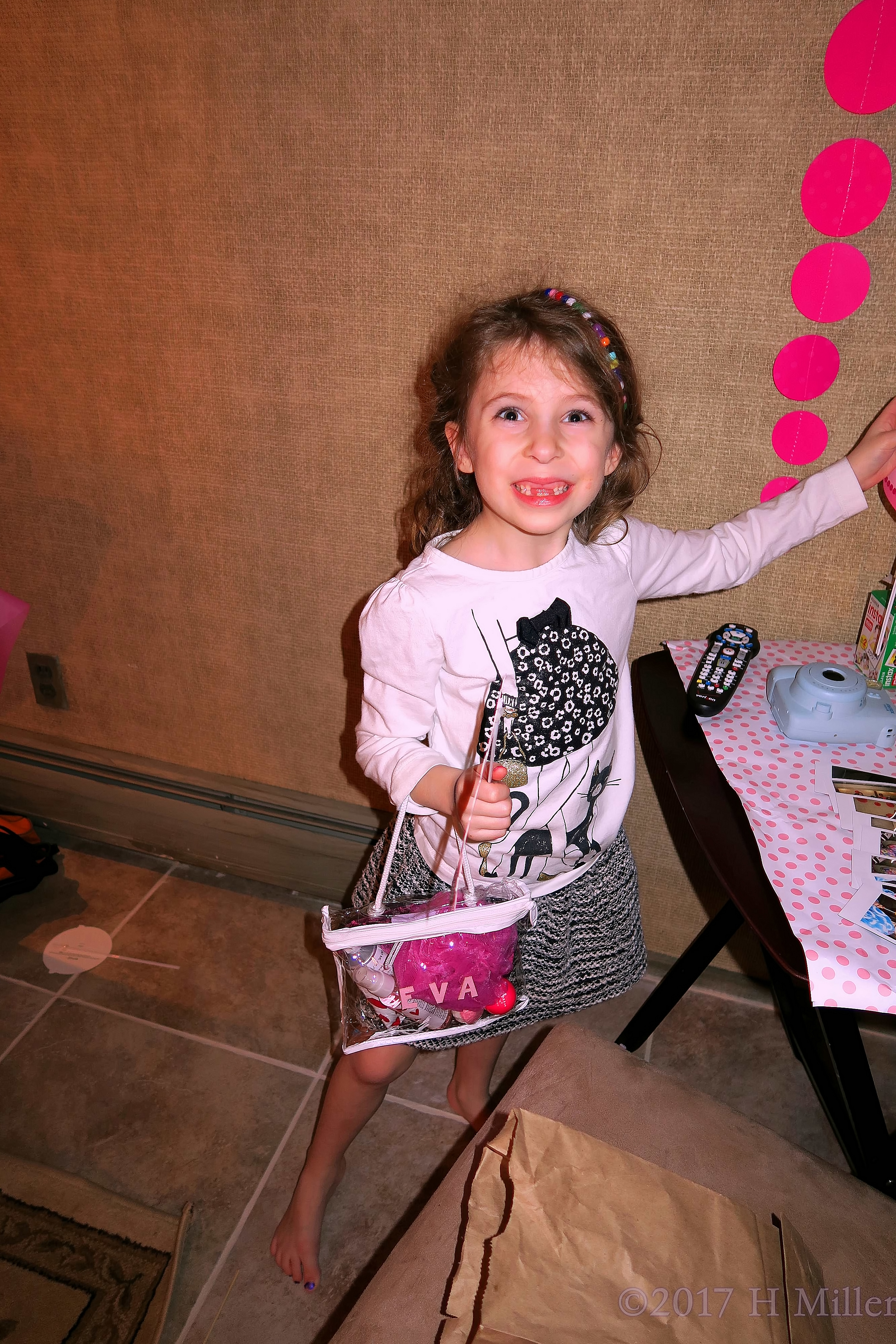 Smiling With Her Gift Bag At The Awesome Kids Spa!