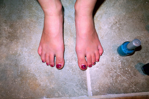 Red With Glitter Kids Pedicure.