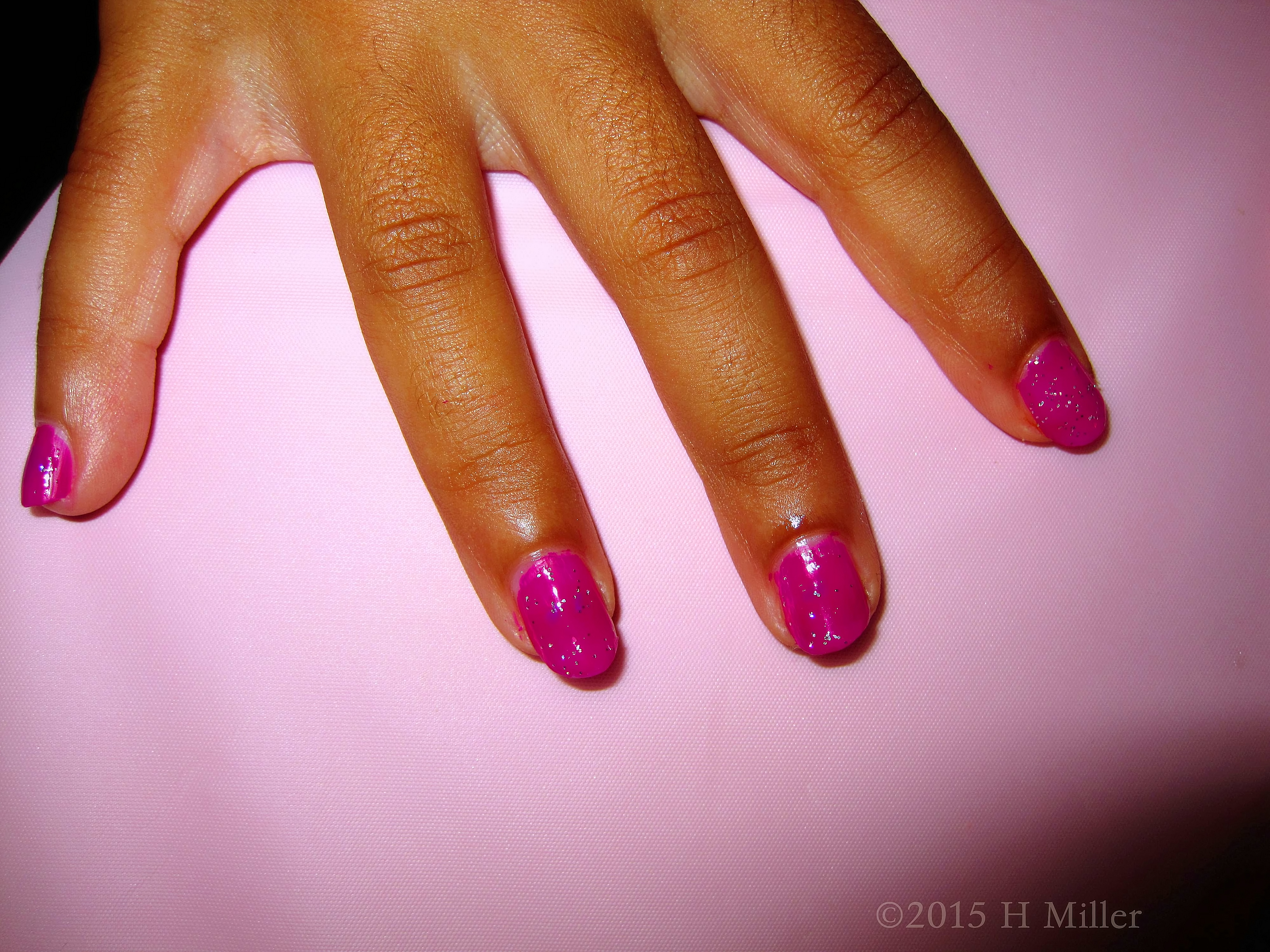 Hot Pink With Silver Glitter Nail Art. Hot Pink With Silver Glitter Nail Art.