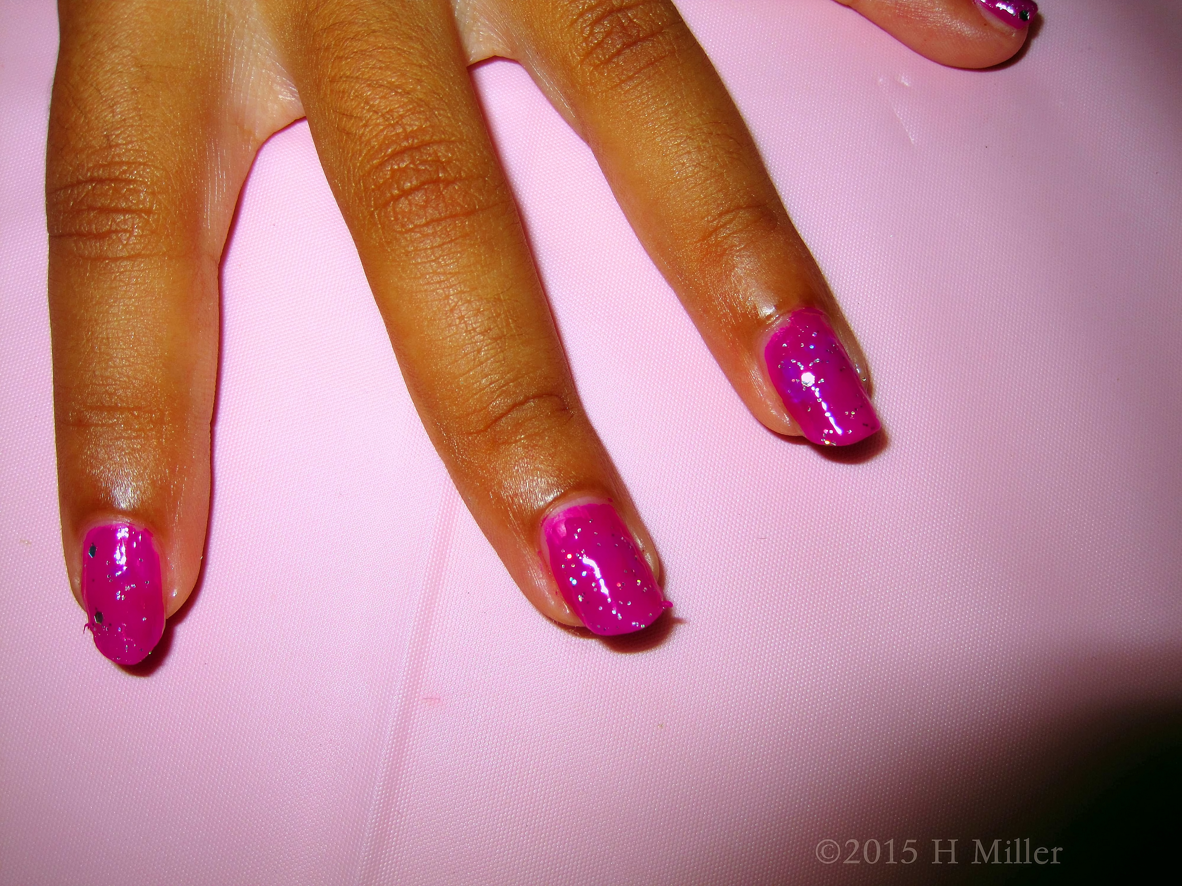 Kids Nail Art! Hot Pink With Glitter. Kids Nail Art! Hot Pink With Glitter.