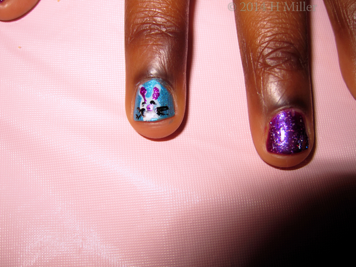Glitter Purple Nails With Bunny 