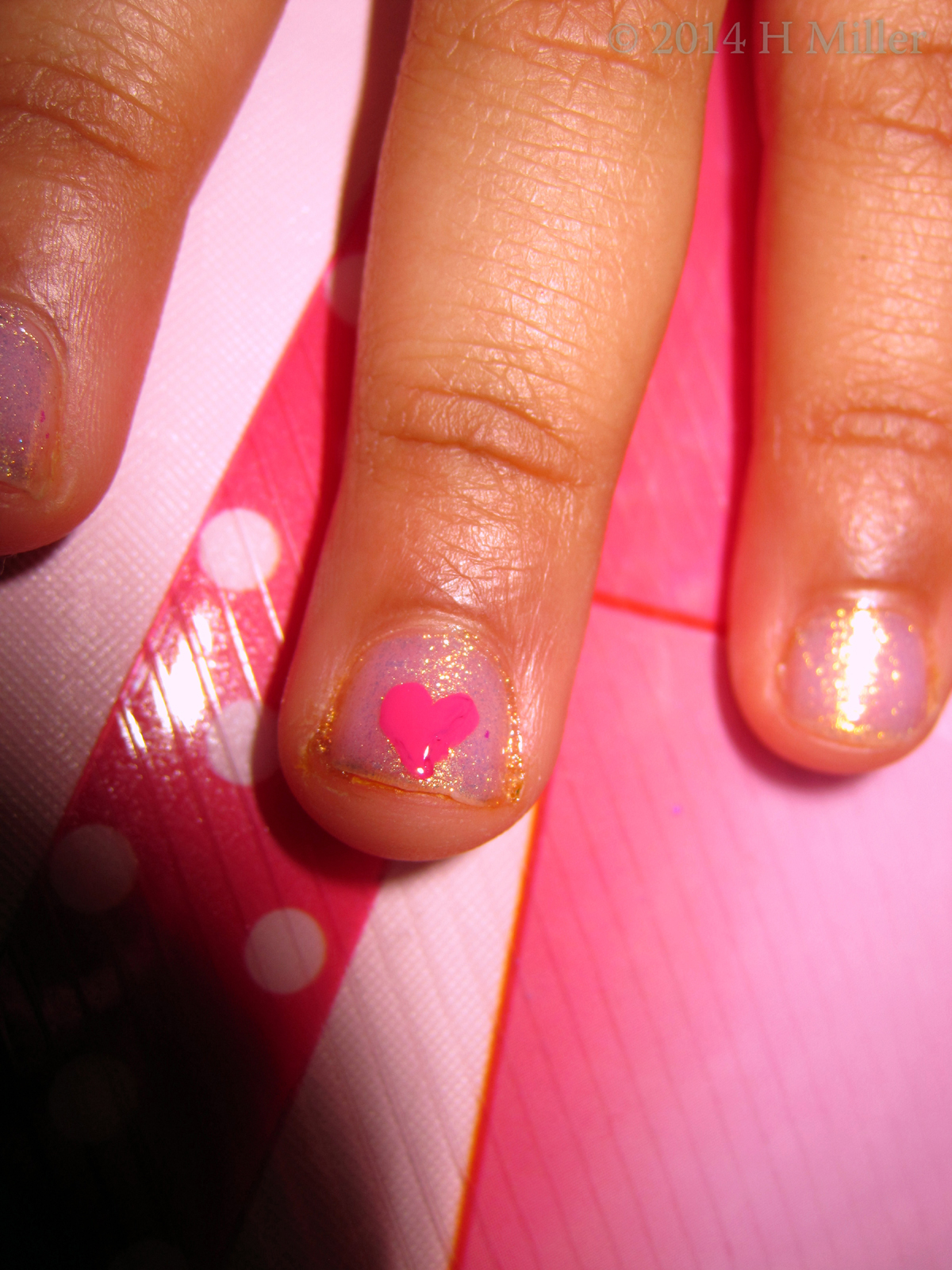Pink Hearts Tween Nail Art Lavender Background Close Up