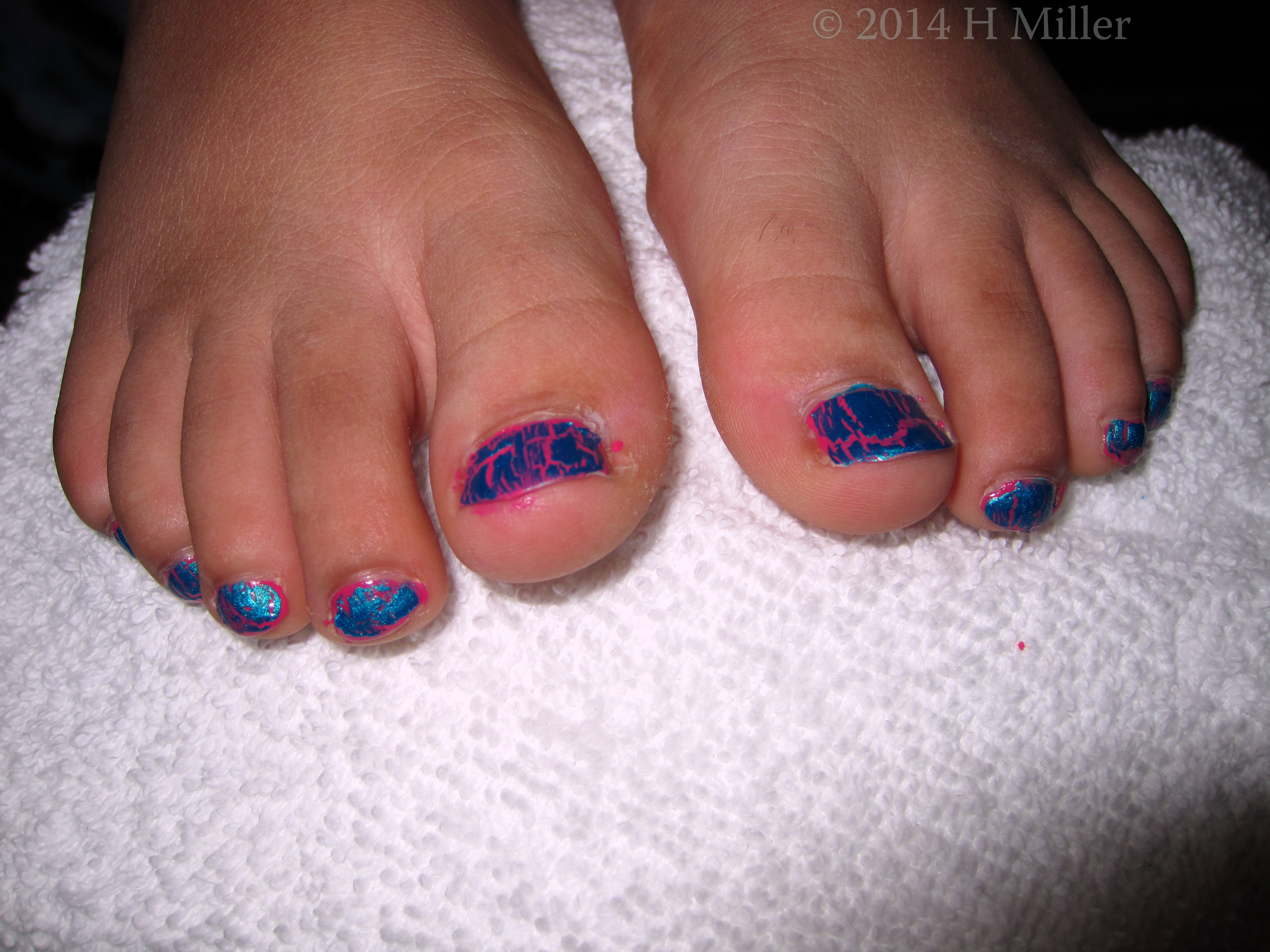 Crazy Cool Blue Metallic OPI Shatter On Hot Pink Nail Art 