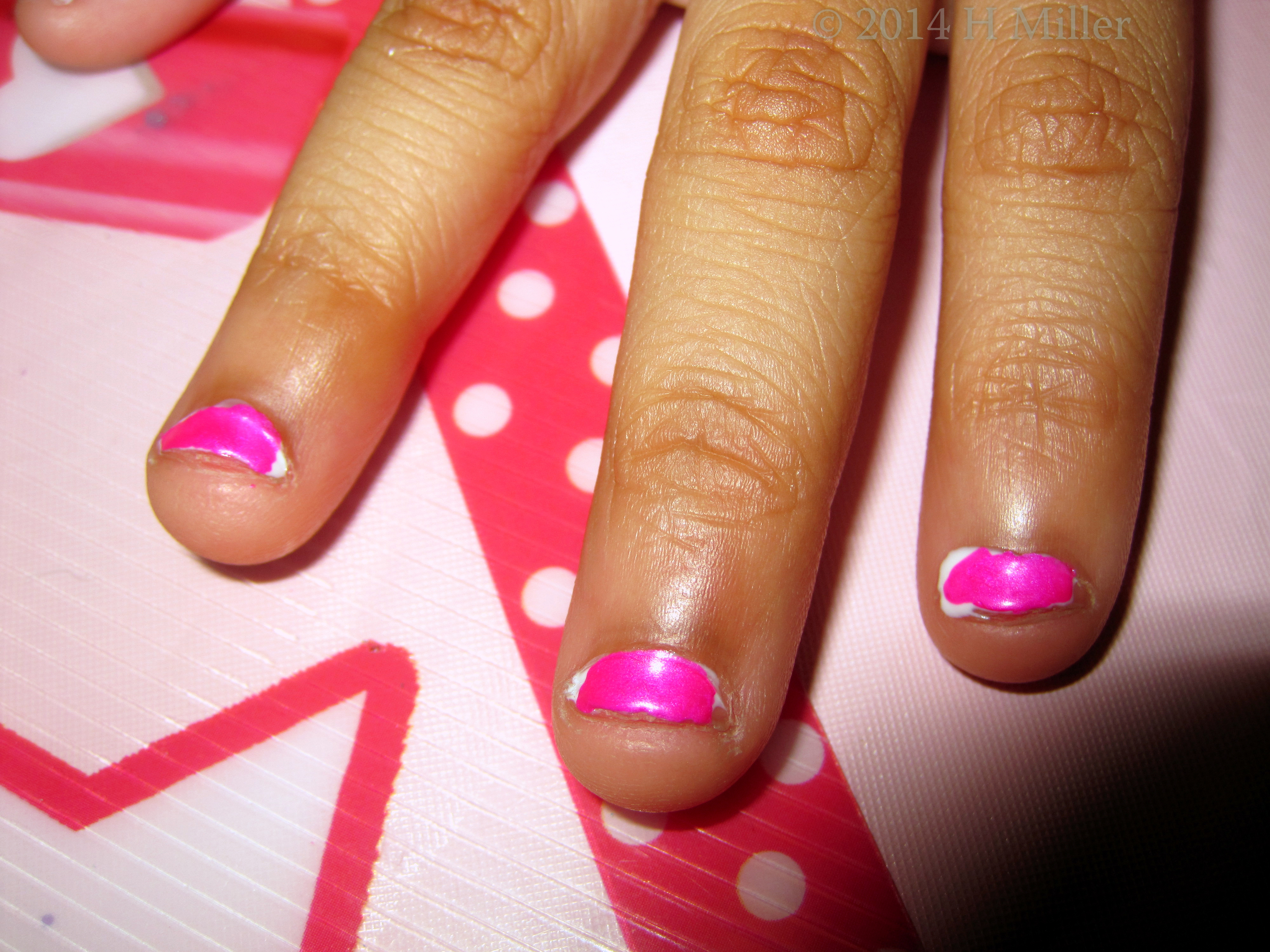Pink With White Thin Lines Nail Art