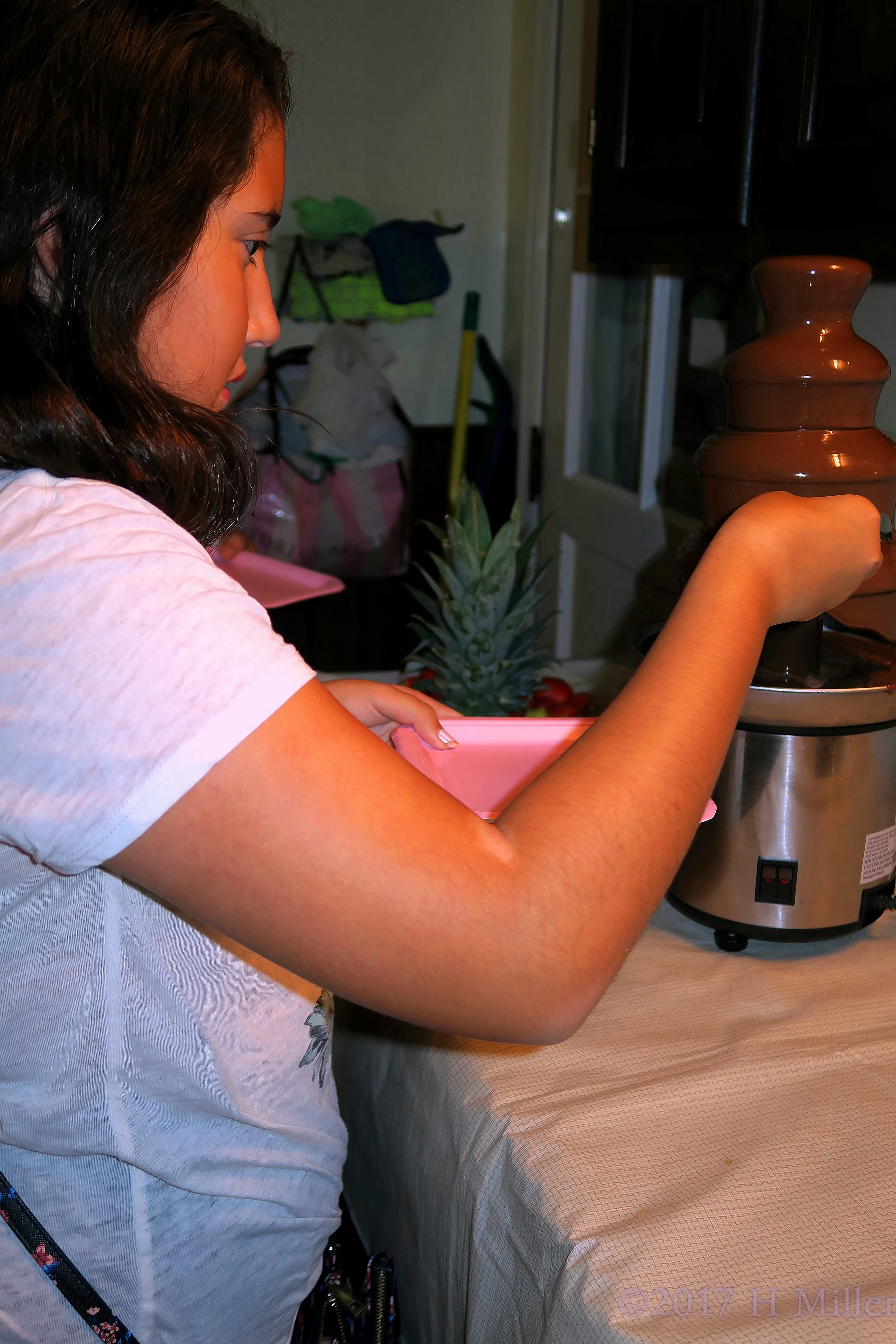 Dipping Fruit In The Chocolate Fountain At The Spa For Kids! 