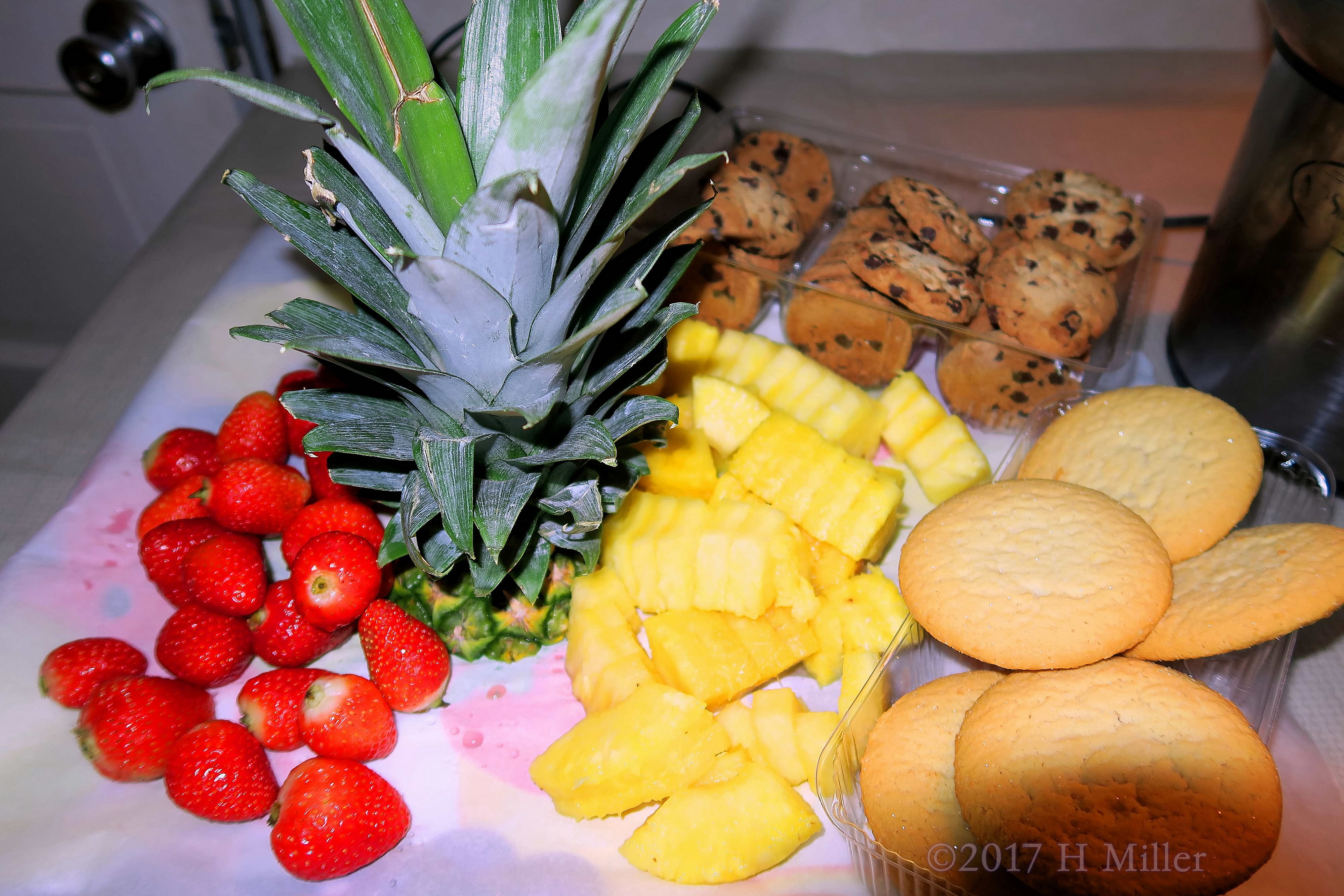 Strawberries Pineapples And Cookies For The Chocolate Fountain! 