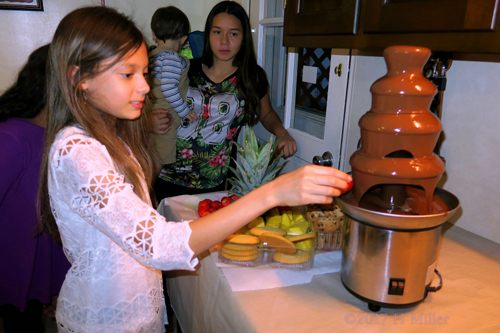 Dipping Fruit In The Chocolate Fountain! Dipping Fruit In The Chocolate Fountain!