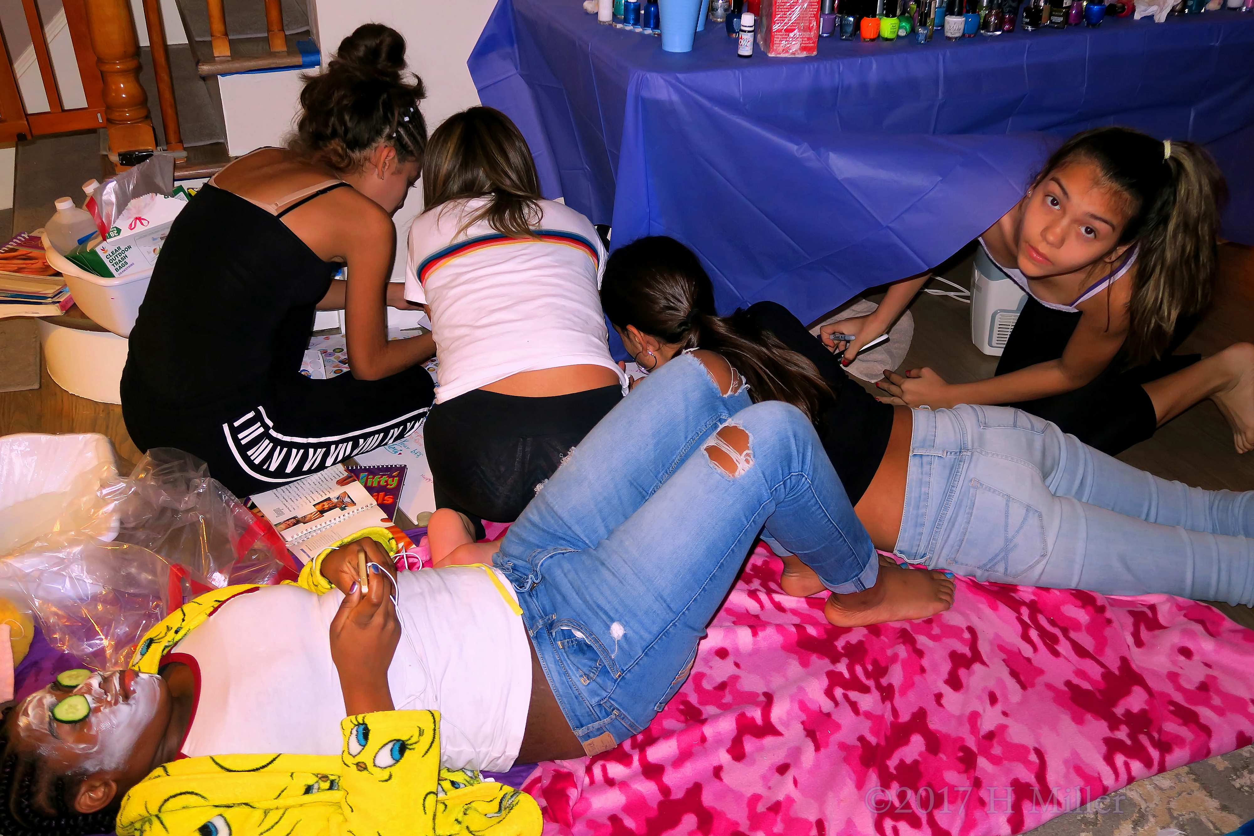 The Girls Chatting And Designing The Spa Birthday Card. The Girls Chatting And Designing The Spa Birthday Card.