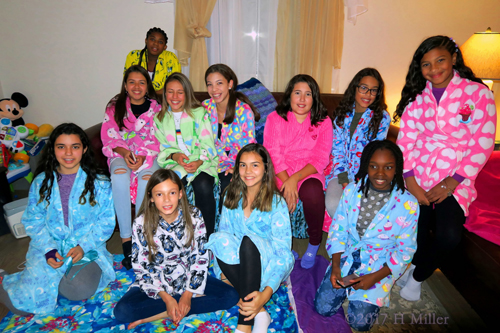 A Spa Party Group Picture In Spa Robes