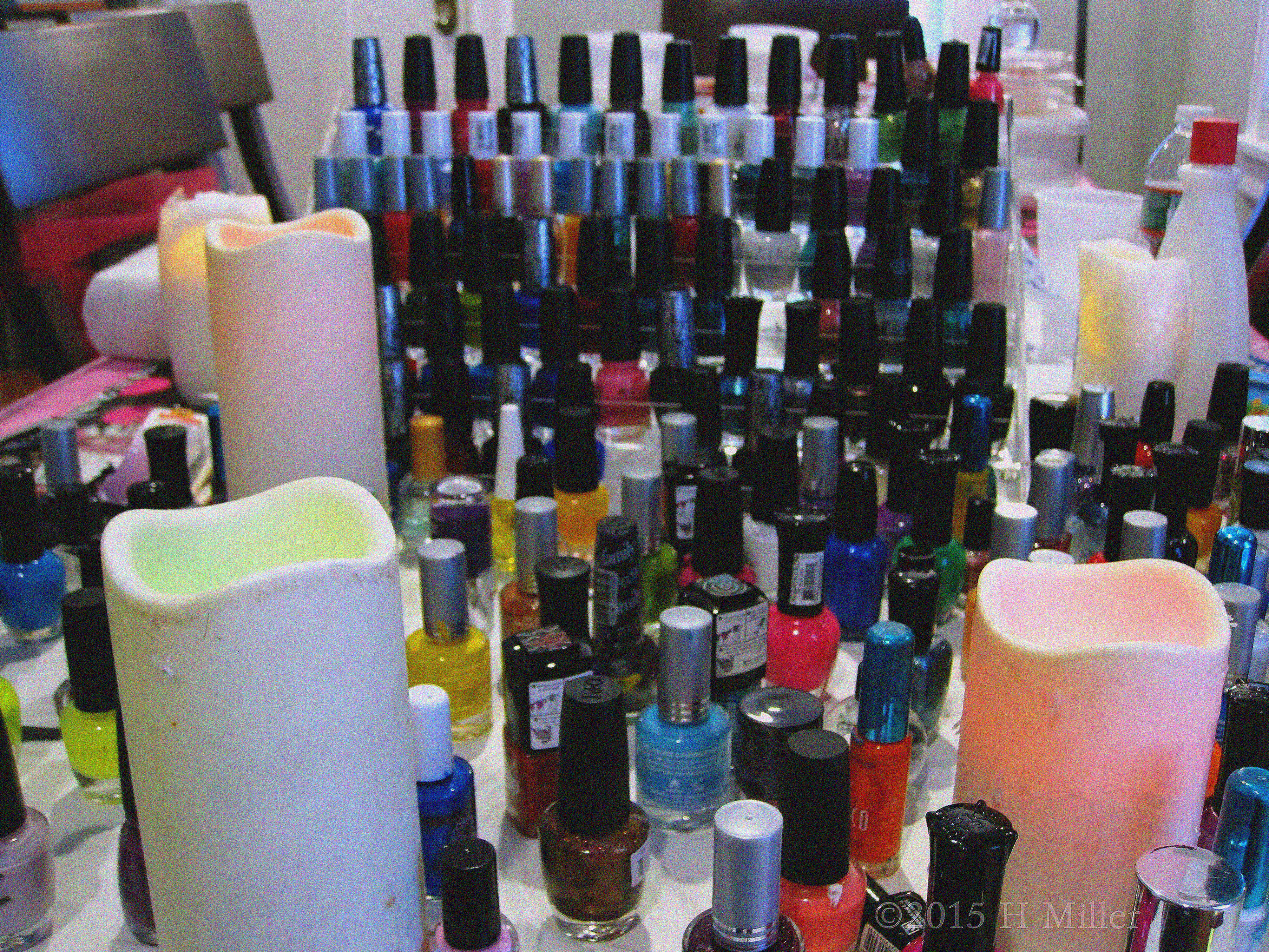 Close Up Of Candles And Nail Polish Bottles. Close Up Of Candles And Nail Polish Bottles.