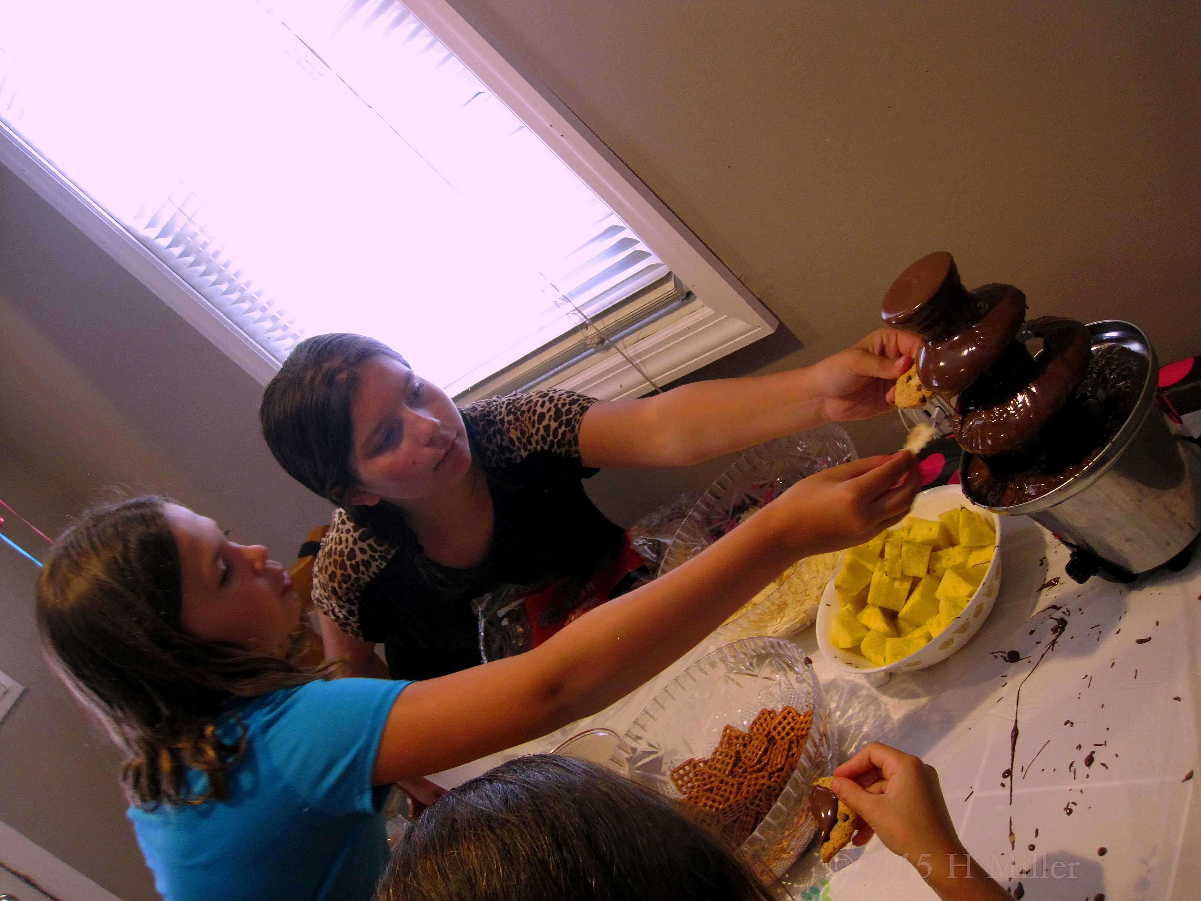 Dipping Snacks Into The Chocolate Fountain. Dipping Snacks Into The Chocolate Fountain.