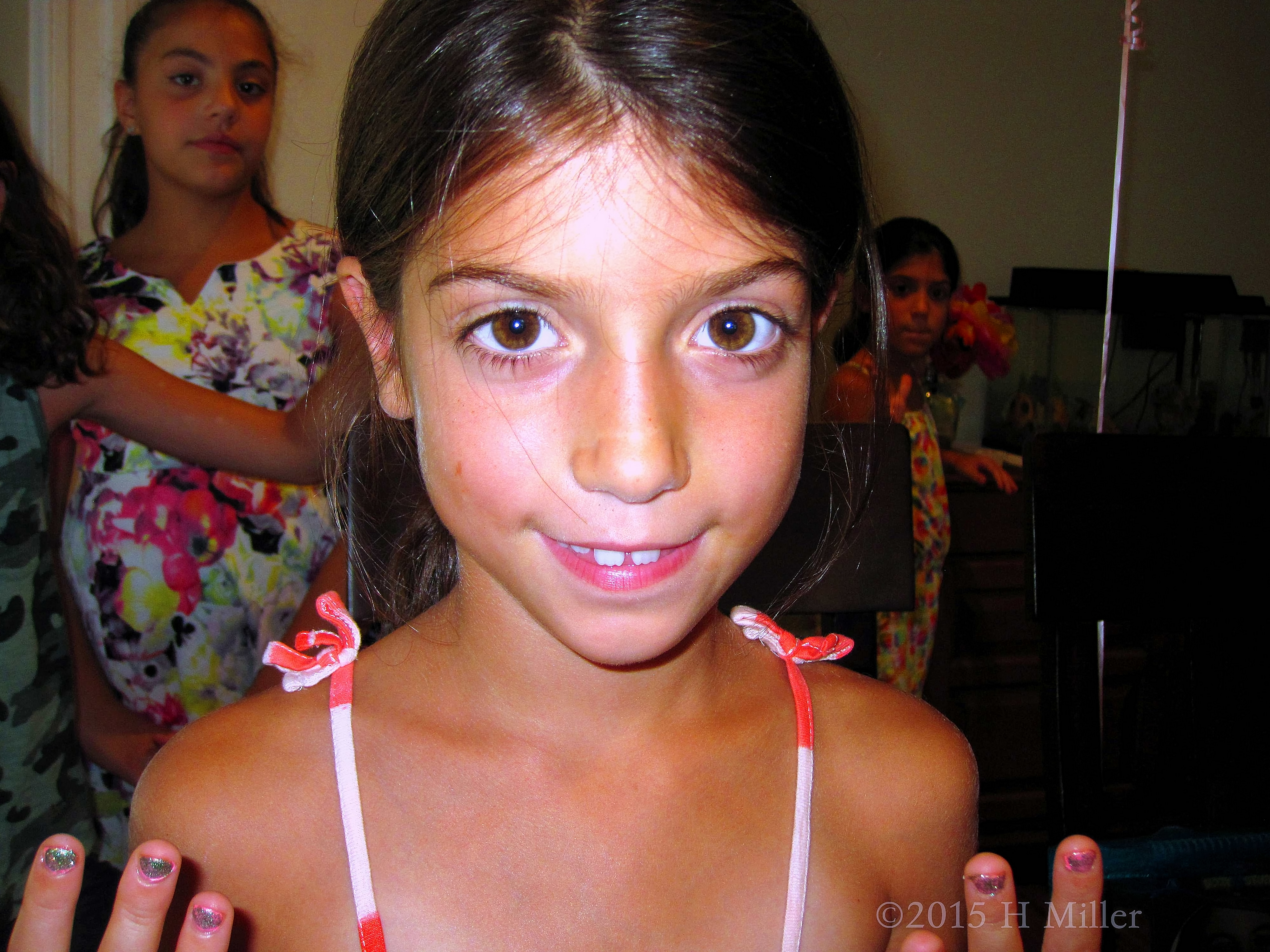 Showing Her Cool Pink And Silver Nails With Bunny Rabbit Graphics. Showing Her Cool Pink And Silver Nails With Bunny Rabbit Graphics.