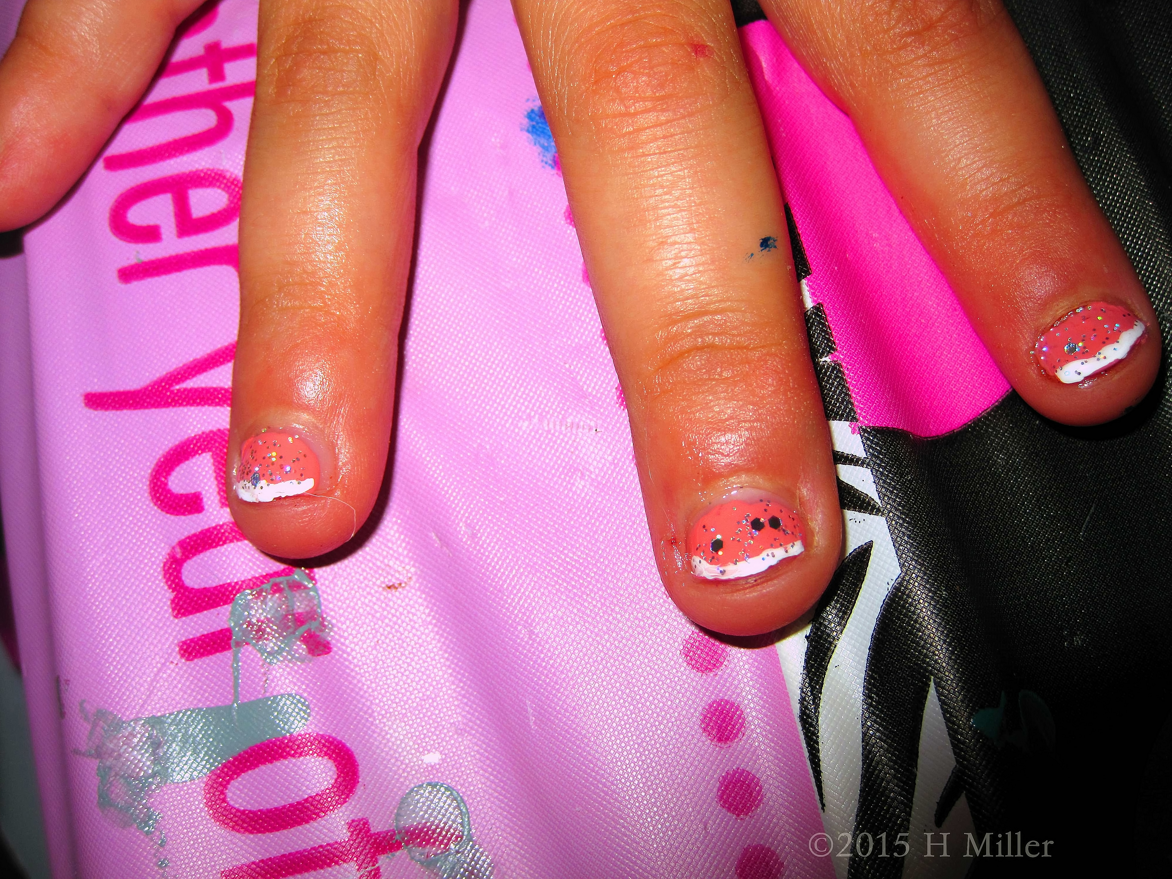 Kids French Mani With Pink And Silver Glitter. Kids French Mani With Pink And Silver Glitter.