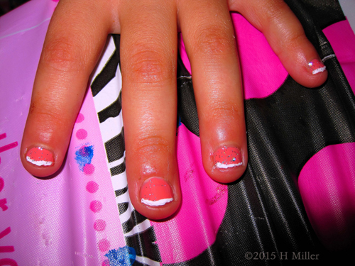 French Mani With Pink Background And Glitter.