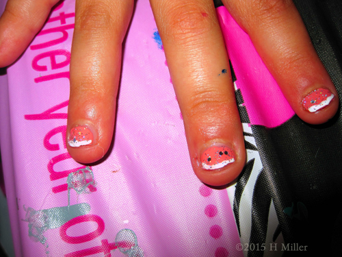Kids French Mani With Pink And Silver Glitter.