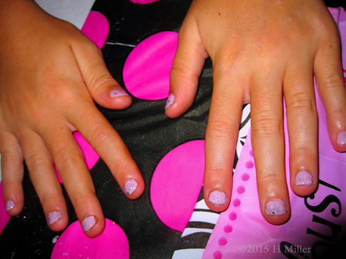 Pink Kids Nail Art With Silver Glitter