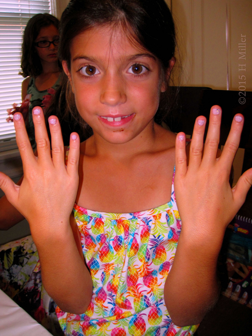 Showing Her Freshly Painted Nails With Pink N Silvery Glitter!