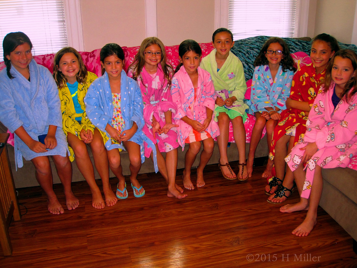 Girls At The Home Spa Party. Group Pic With Spa Robes. 