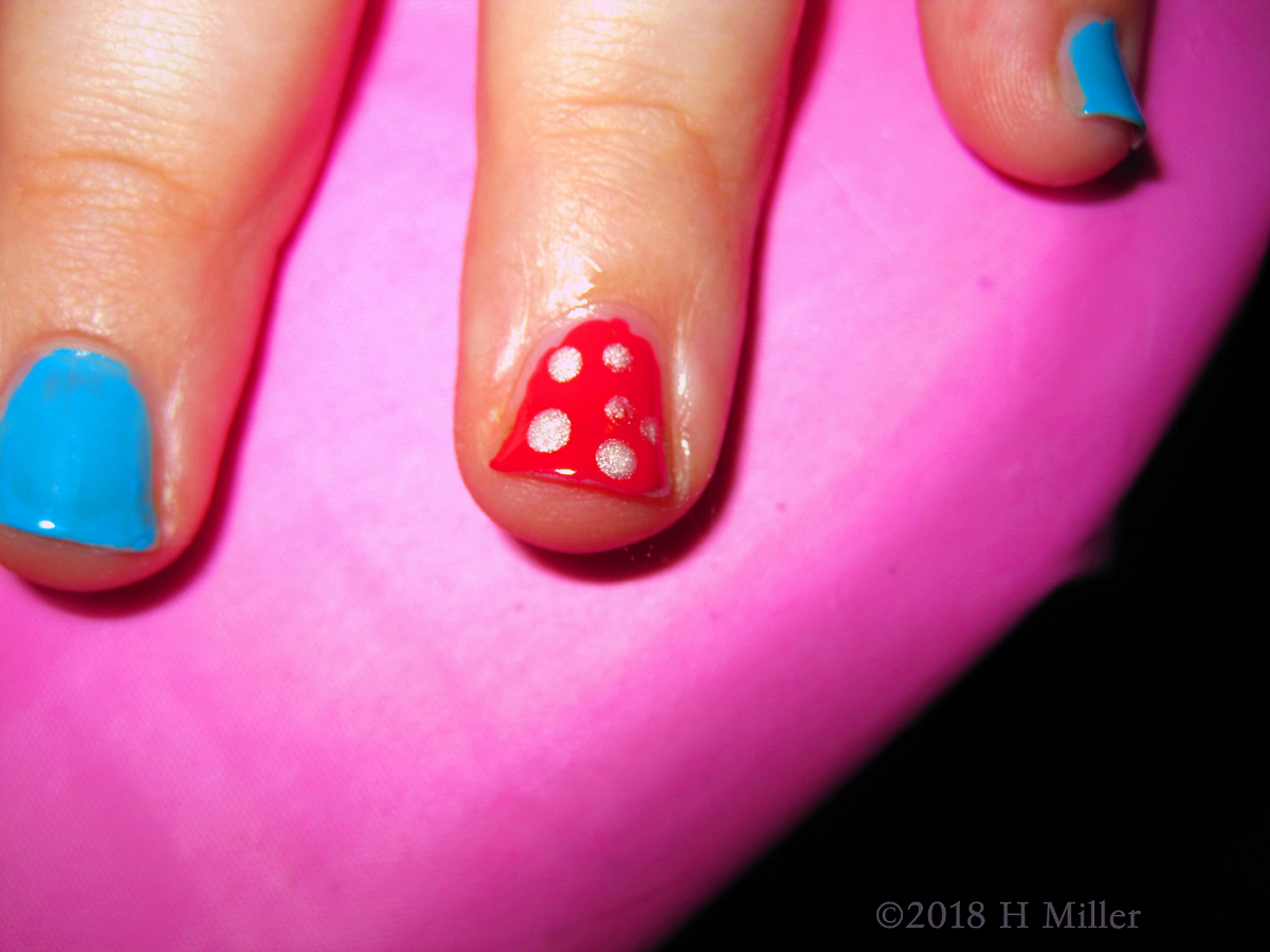 Glittery Dots Over The Red Base, Cute Kids Mani! 