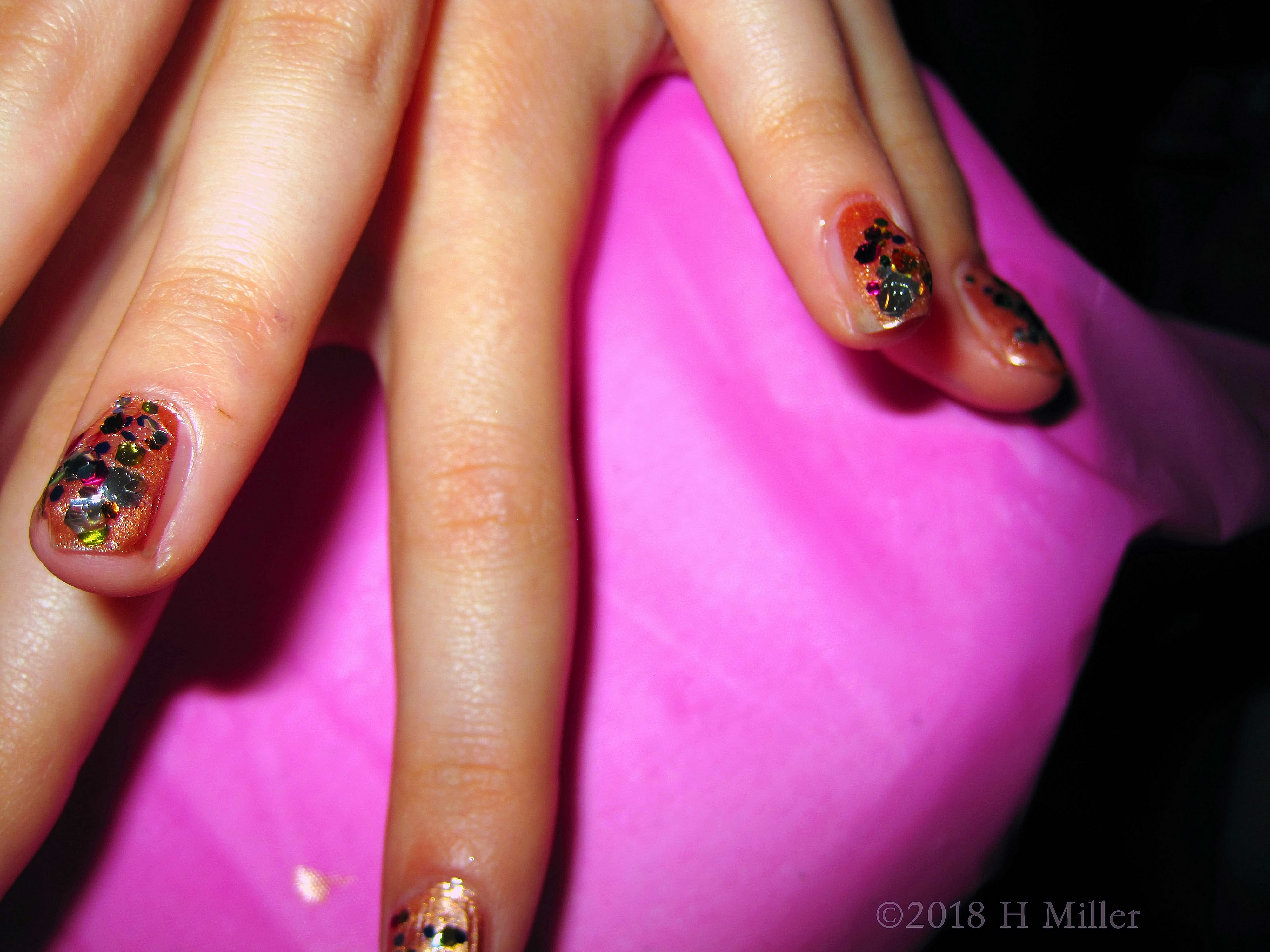 Chips Of Glitter Over The Glissy Base, Such A Cool Manicure For Kids. Chips Of Glitter Over The Glissy Base, Such A Cool Manicure For Kids.