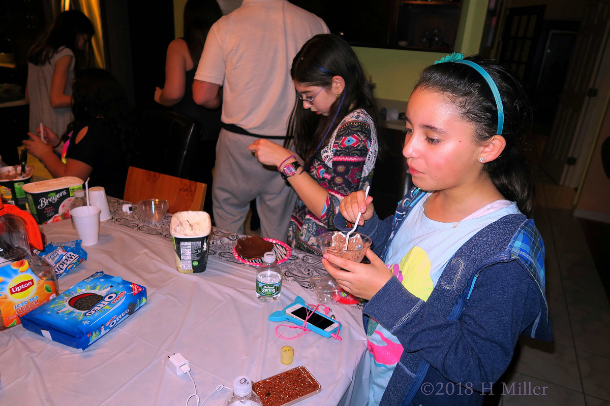 Enjoying A Tasty Scoop Of Ice Cream At Amanda's Spa Birthday Party! 