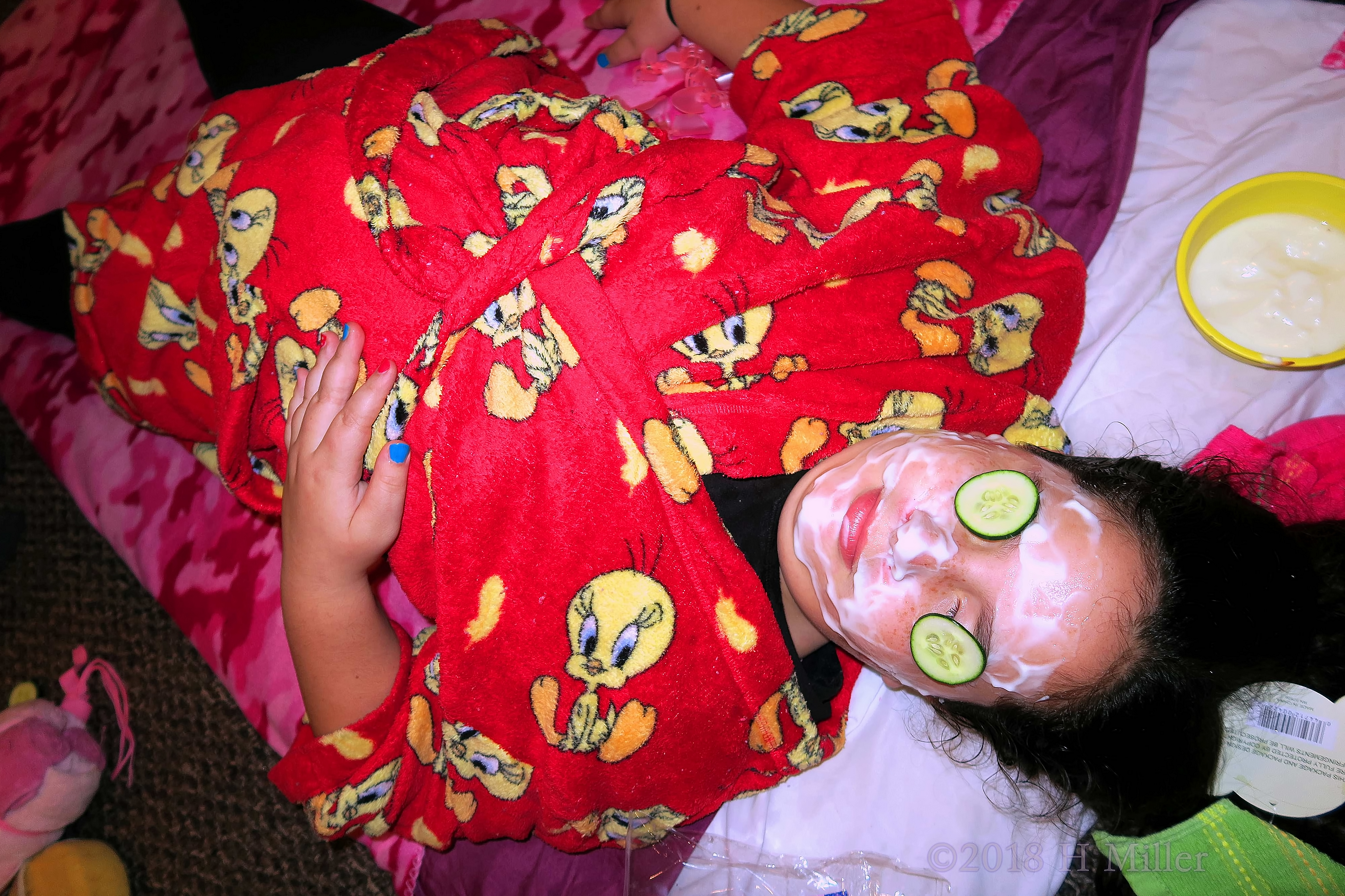 With The Masque And Slice Of Cukes, She Is Enjoying The Kids Facial! With The Masque And Slice Of Cukes, She Is Enjoying The Kids Facial!