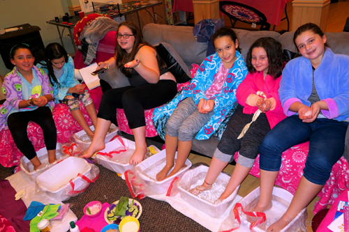 Pedicure Session Is Going On At The Kids Spa Party!