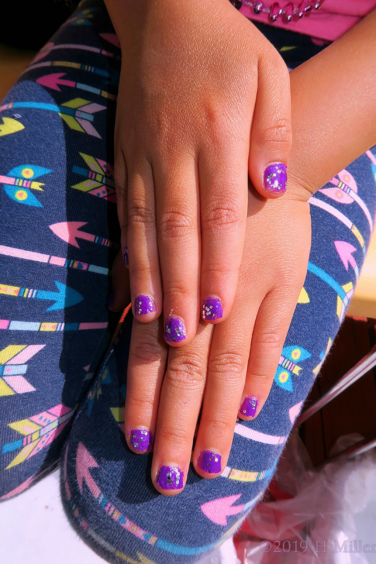 Purple Kids Manicure With Silvery Sparkles On Top! 